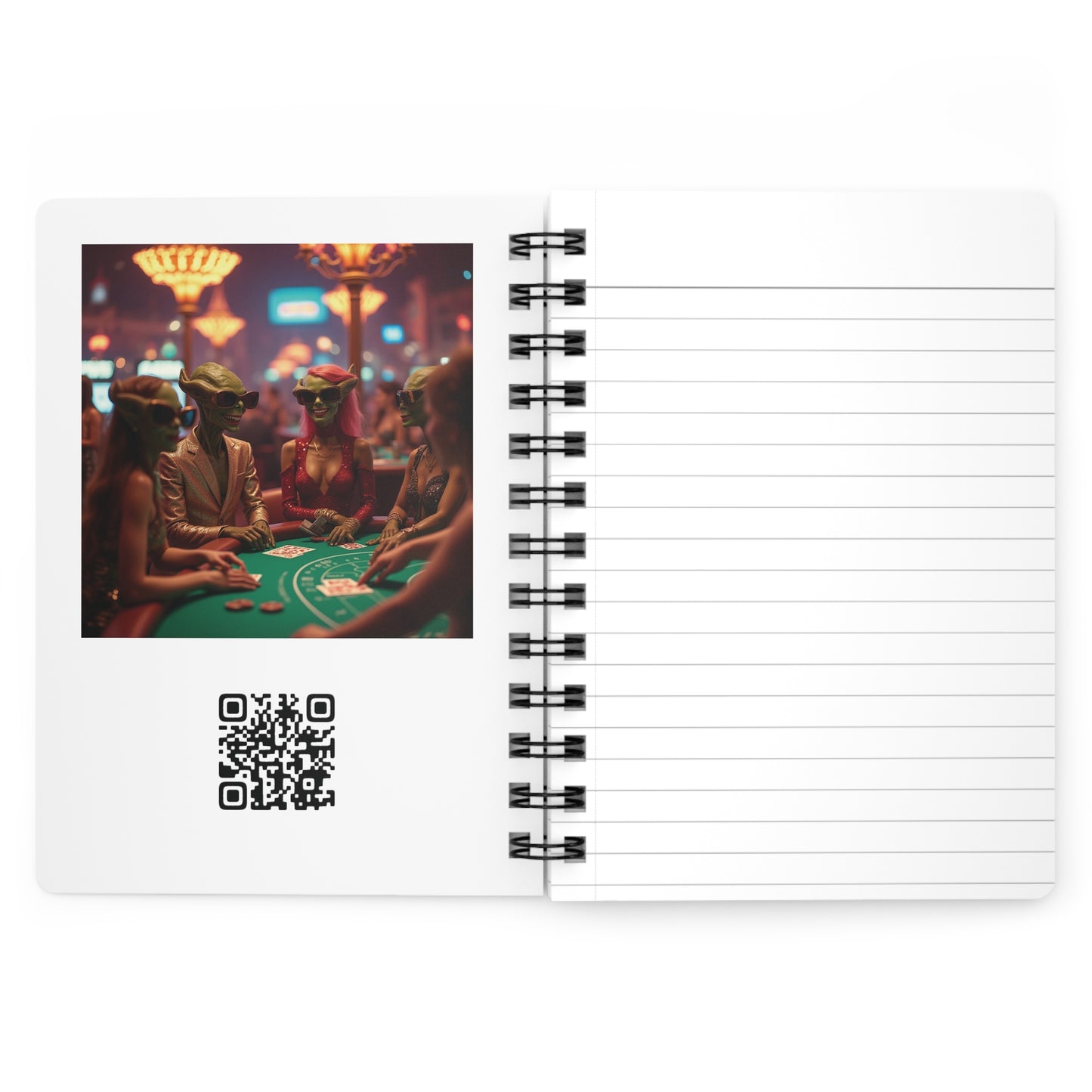 Aliens Playing Black Jack in Las Vegas Sign Spiral Bound Journal - Travel Memories Notebook