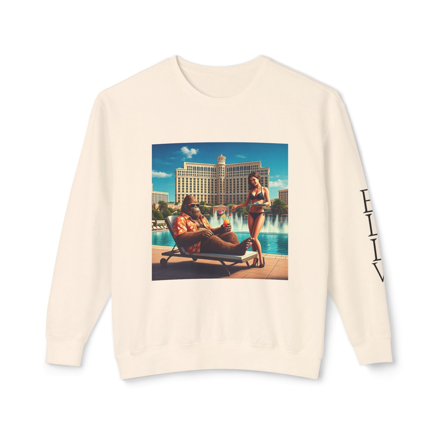 Sasquatch Chillin with a cocktail by a Resort Pool in Las Vegas ~ Uni Sex Crew Neck Sweat Shirt