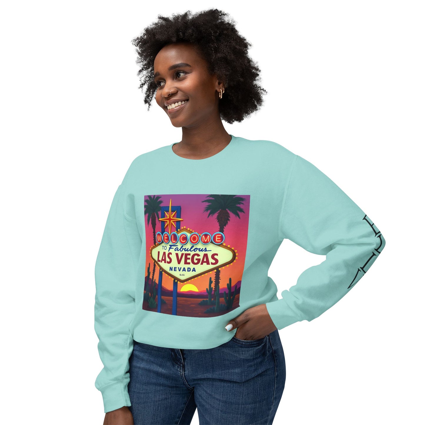 Welcome to Las Vegas Sign Colorful Desert Sunset ~ Uni Sex Crew Neck Sweat Shirt