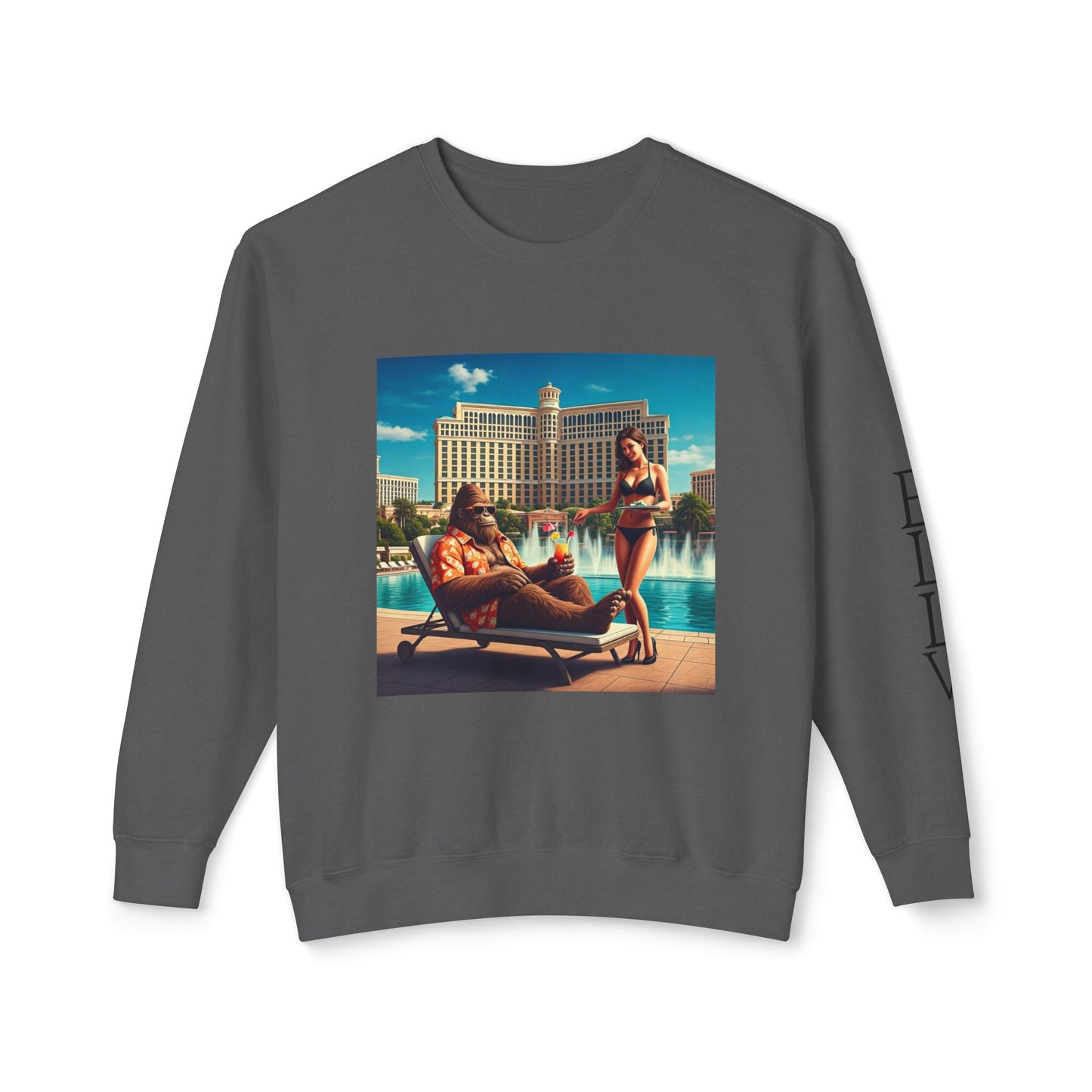 Sasquatch Chillin with a cocktail by a Resort Pool in Las Vegas ~ Uni Sex Crew Neck Sweat Shirt