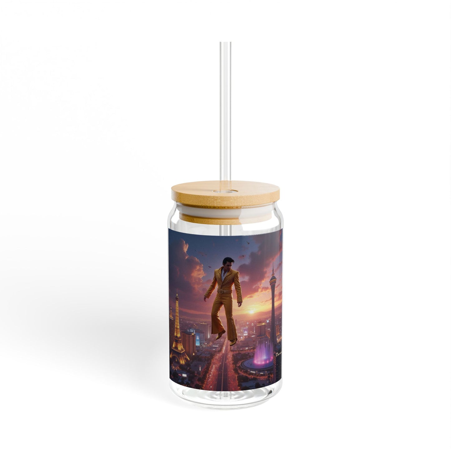 Elvis Loves Las Vegas 16oz Sipper Glass with Bamboo Lid & Straw a MUST HAVE for your next Trip To Vegas!