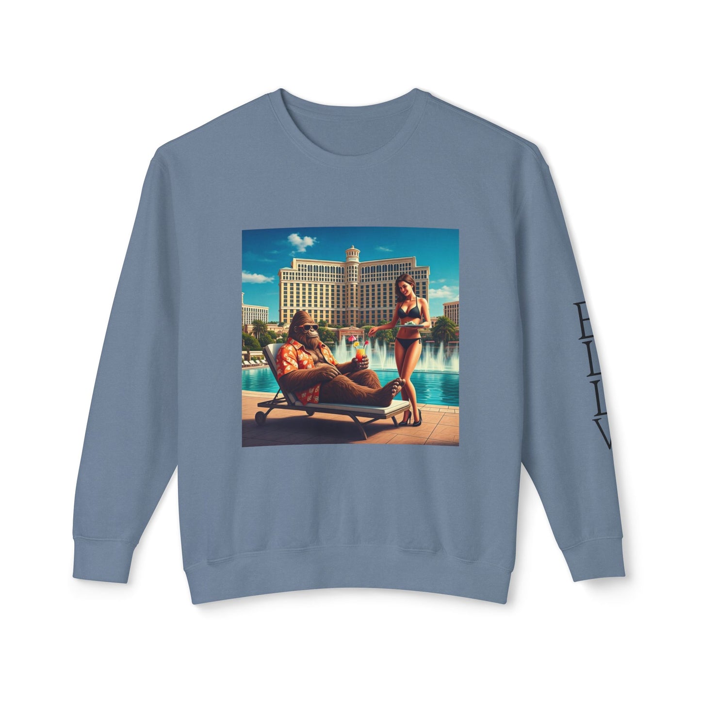 Sasquatch Chillin with a cocktail by a Resort Pool in Las Vegas ~ Uni Sex Crew Neck Sweat Shirt