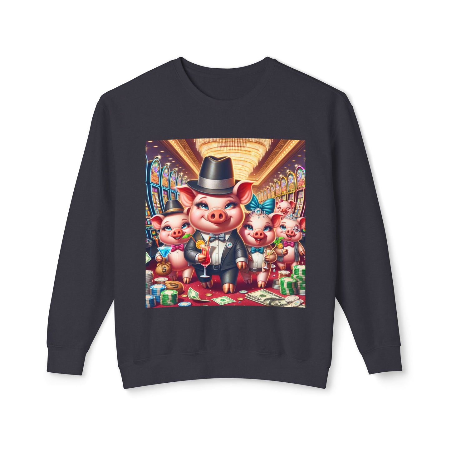 Pigs Livin it up Las Vegas style ~ Uni Sex Crew Neck Sweat Shirt