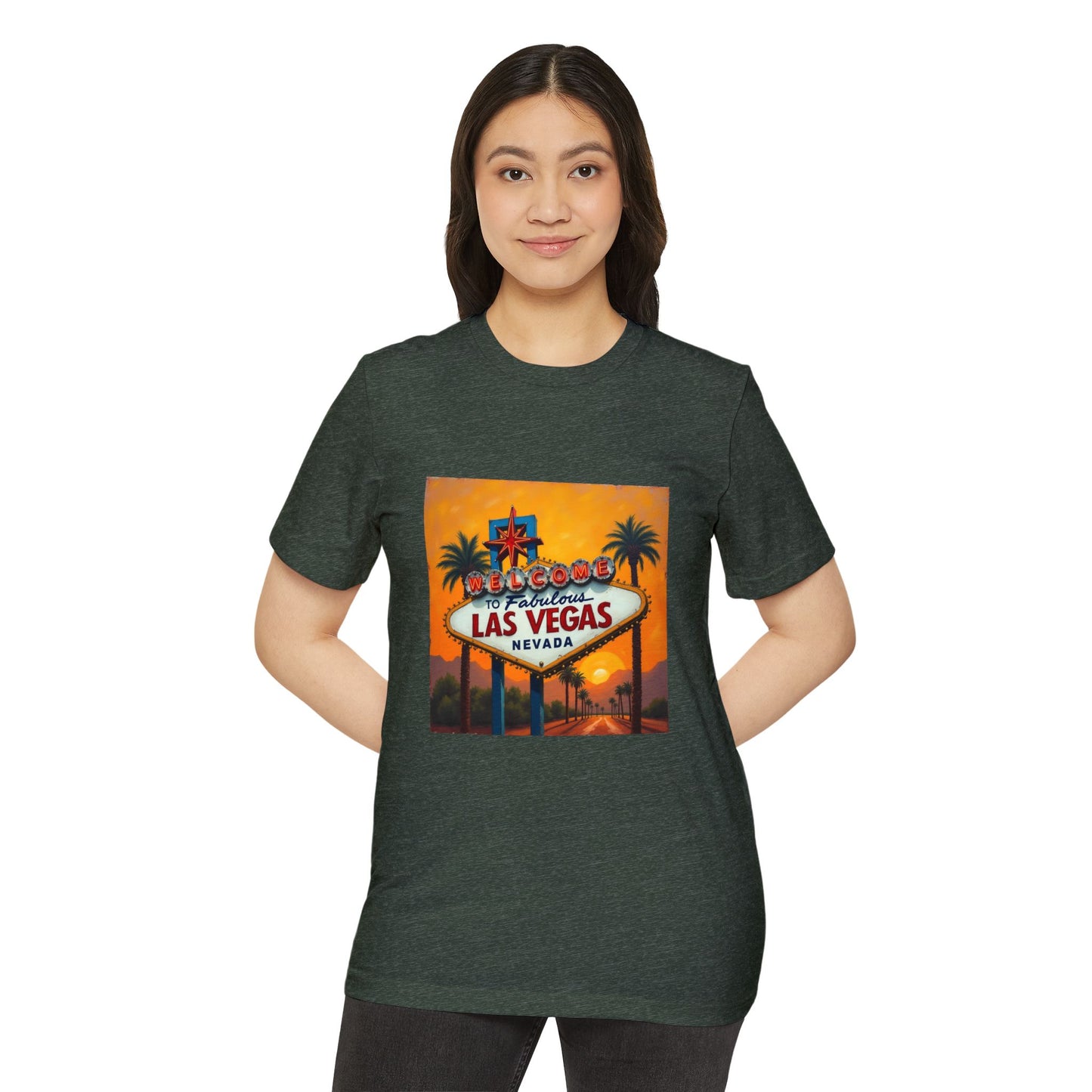 Colorful Welcome to Las Vegas Sign Sunset ~ Organic T-Shirt for Travel Lovers