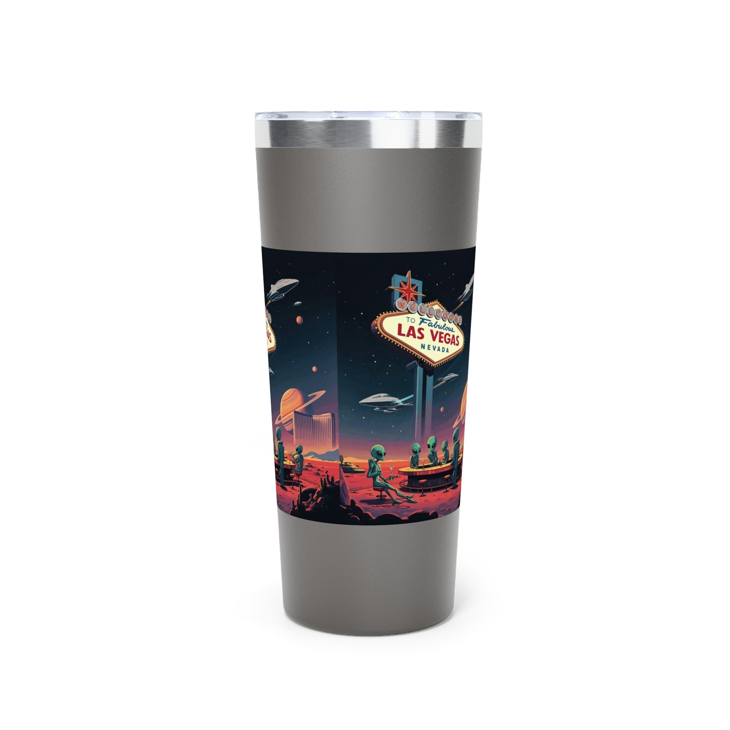 Aliens Hanging at the Welcome to Las Vegas Sign Travel Mug a MUST HAVE for your next Trip To Vegas! 22oz Copper Insulated Travel Mug