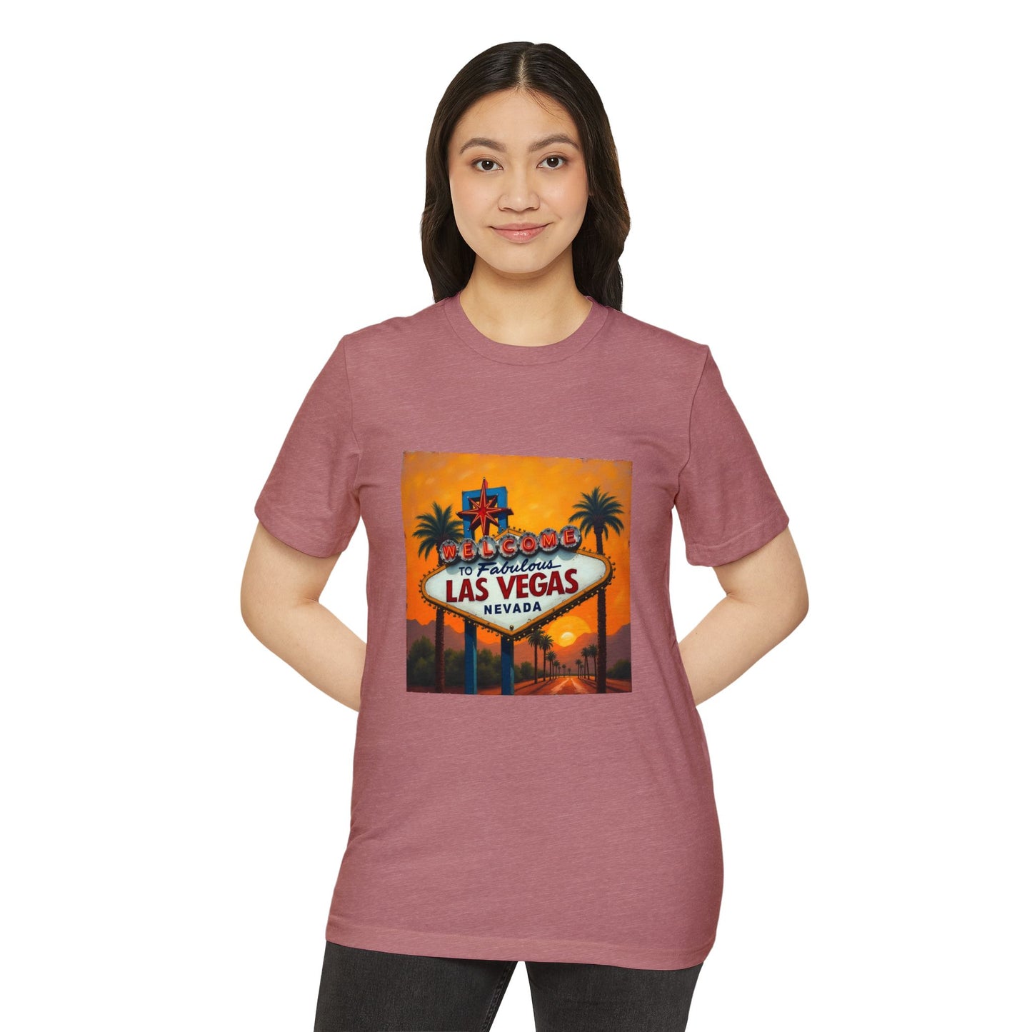 Colorful Welcome to Las Vegas Sign Sunset ~ Organic T-Shirt for Travel Lovers