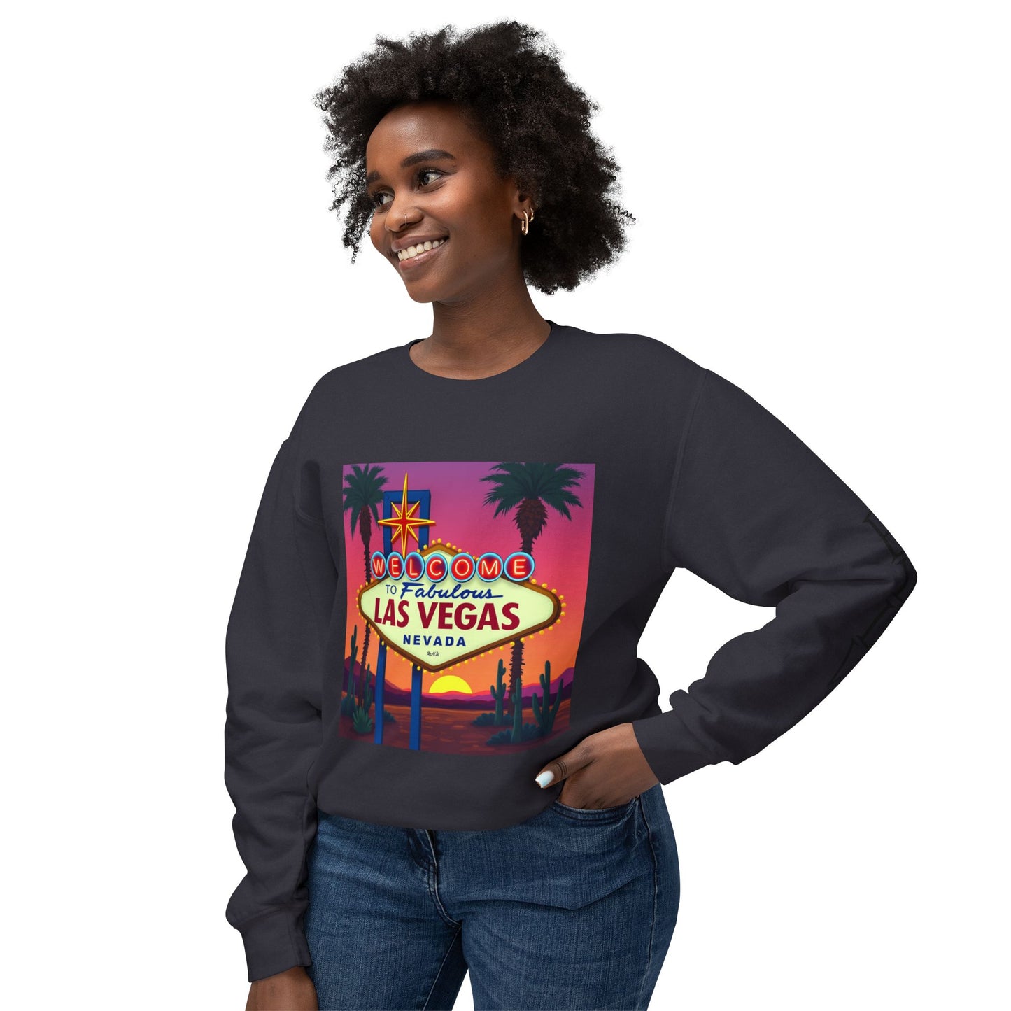 Welcome to Las Vegas Sign Colorful Desert Sunset ~ Uni Sex Crew Neck Sweat Shirt