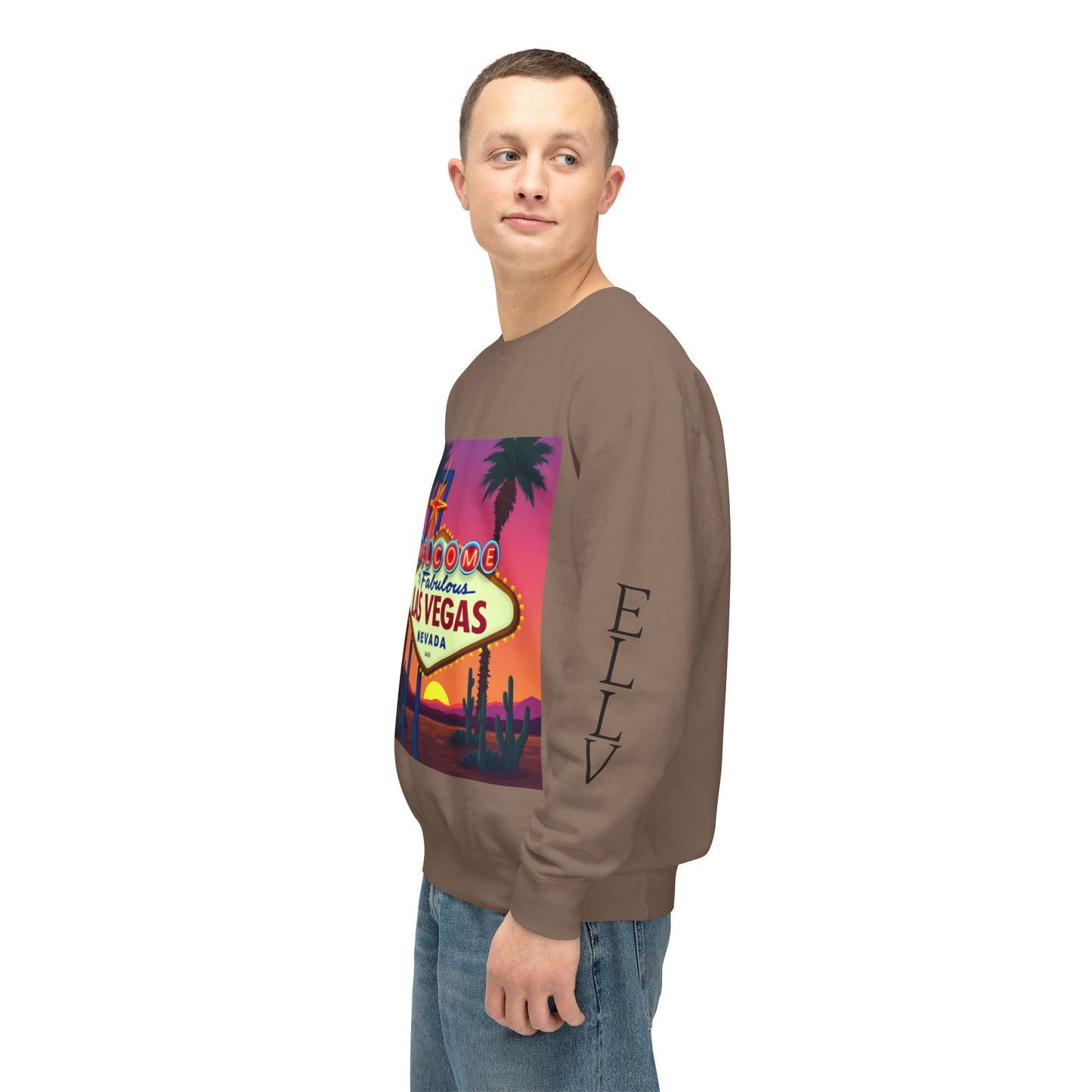 Welcome to Las Vegas Sign Colorful Desert Sunset ~ Uni Sex Crew Neck Sweat Shirt