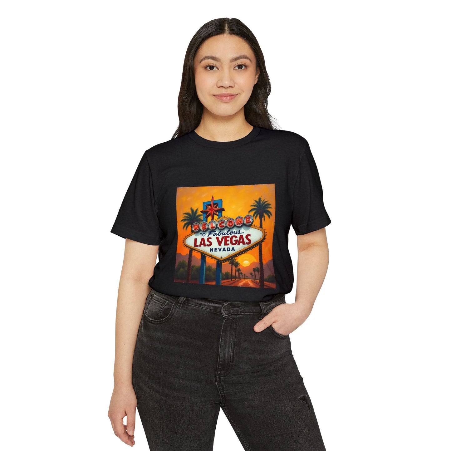 Colorful Welcome to Las Vegas Sign Sunset ~ Organic T-Shirt for Travel Lovers