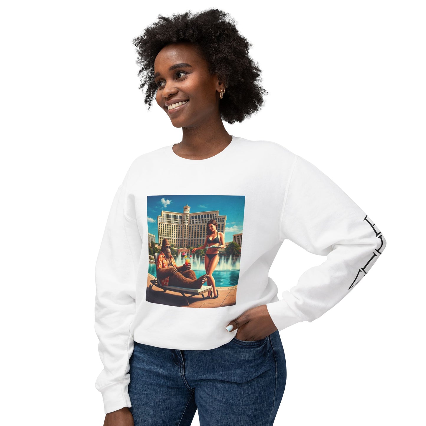 Sasquatch Chillin with a cocktail by a Resort Pool in Las Vegas ~ Uni Sex Crew Neck Sweat Shirt