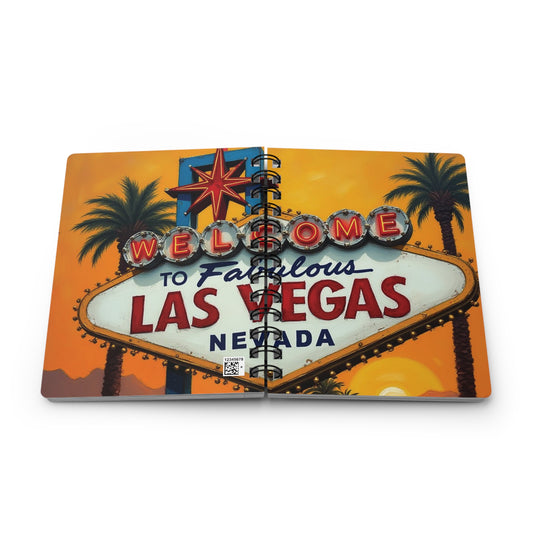 Welcome to Las Vegas Colorful Sunset Sign Spiral Bound Journal - Travel Memories Notebook