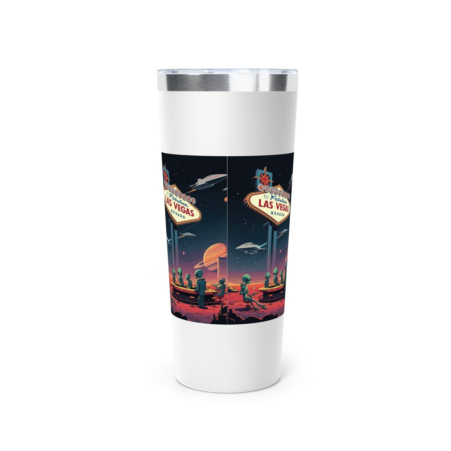 Aliens Hanging at the Welcome to Las Vegas Sign Travel Mug a MUST HAVE for your next Trip To Vegas! 22oz Copper Insulated Travel Mug