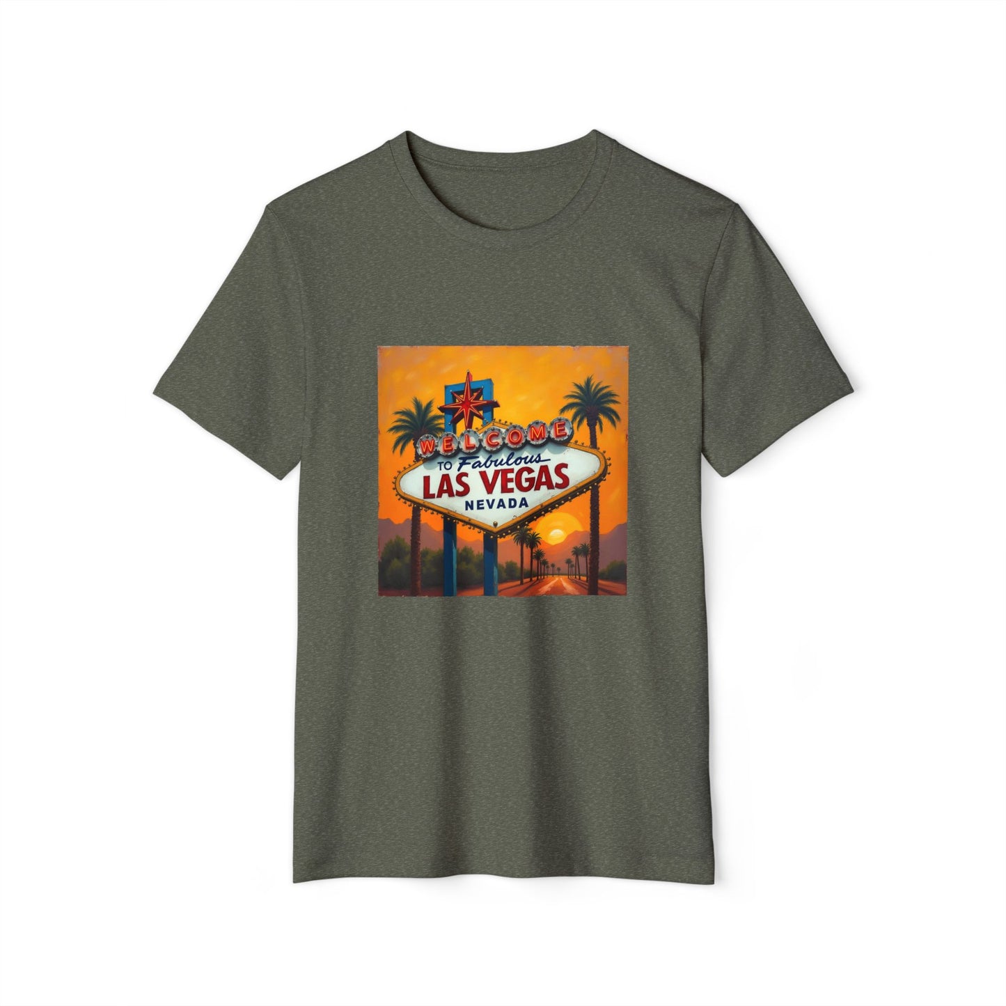 Colorful Welcome to Las Vegas Sign Sunset ~ Organic T-Shirt for Travel Lovers