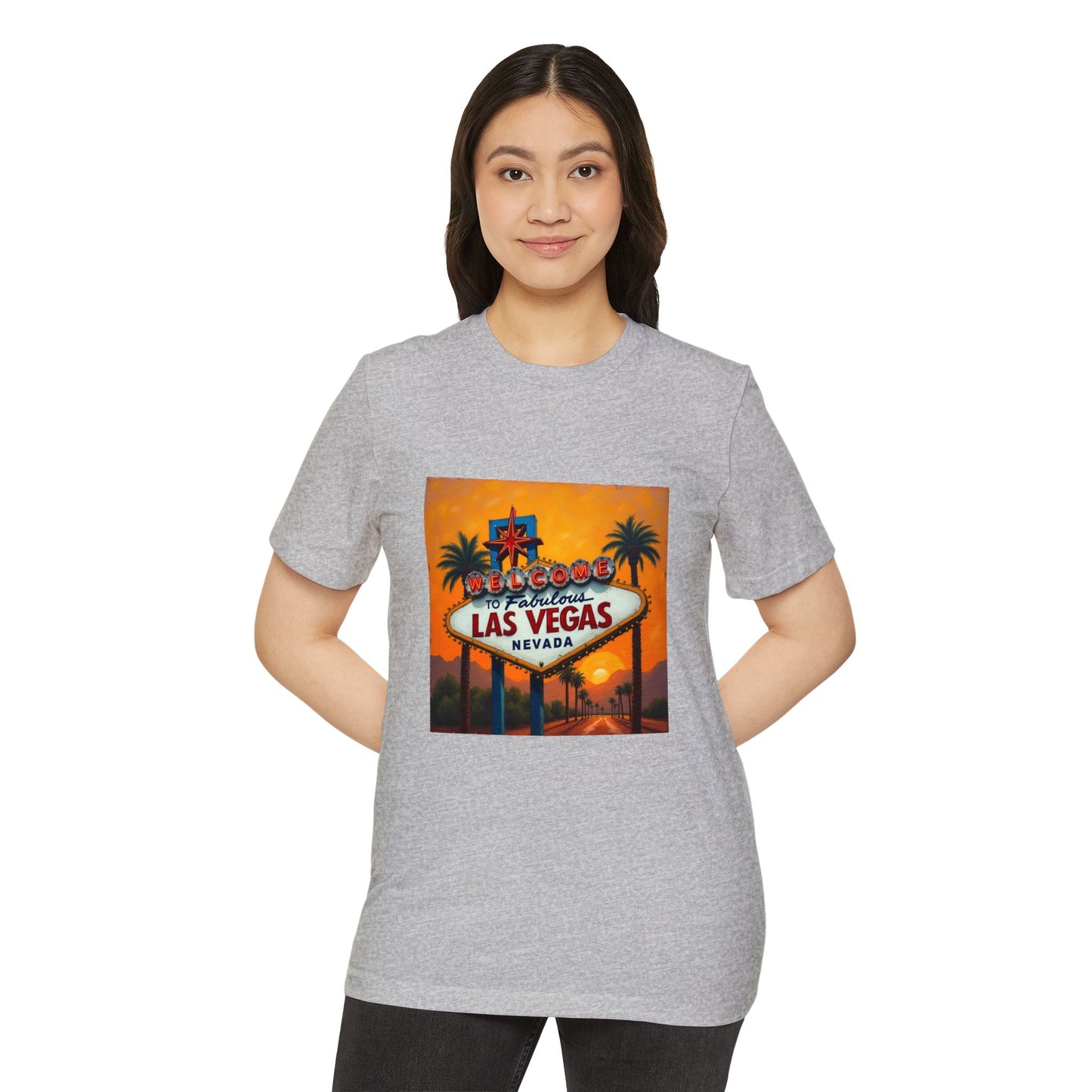 Colorful Welcome to Las Vegas Sign Sunset ~ Organic T-Shirt for Travel Lovers