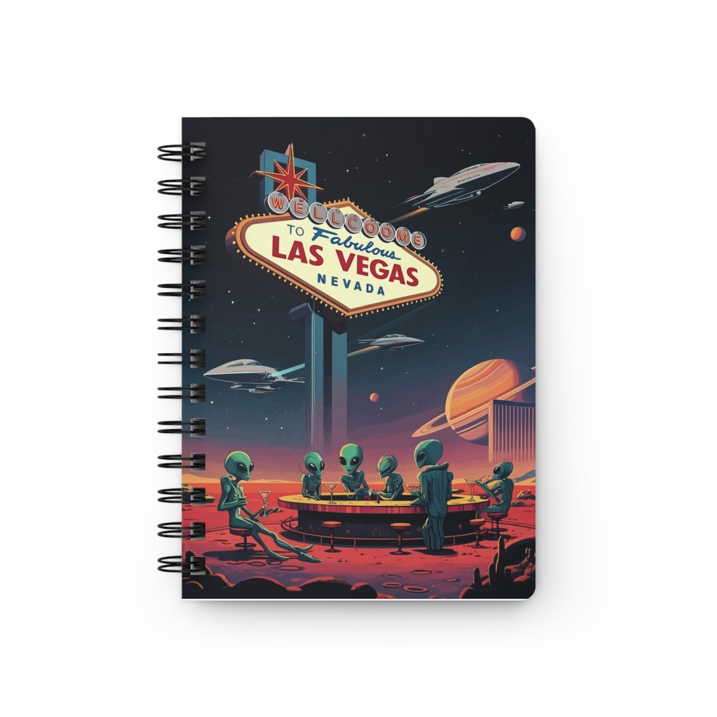 Aliens Hanging at the Welcome to Las Vegas Sign Spiral Bound Journal - Travel Memories Notebook