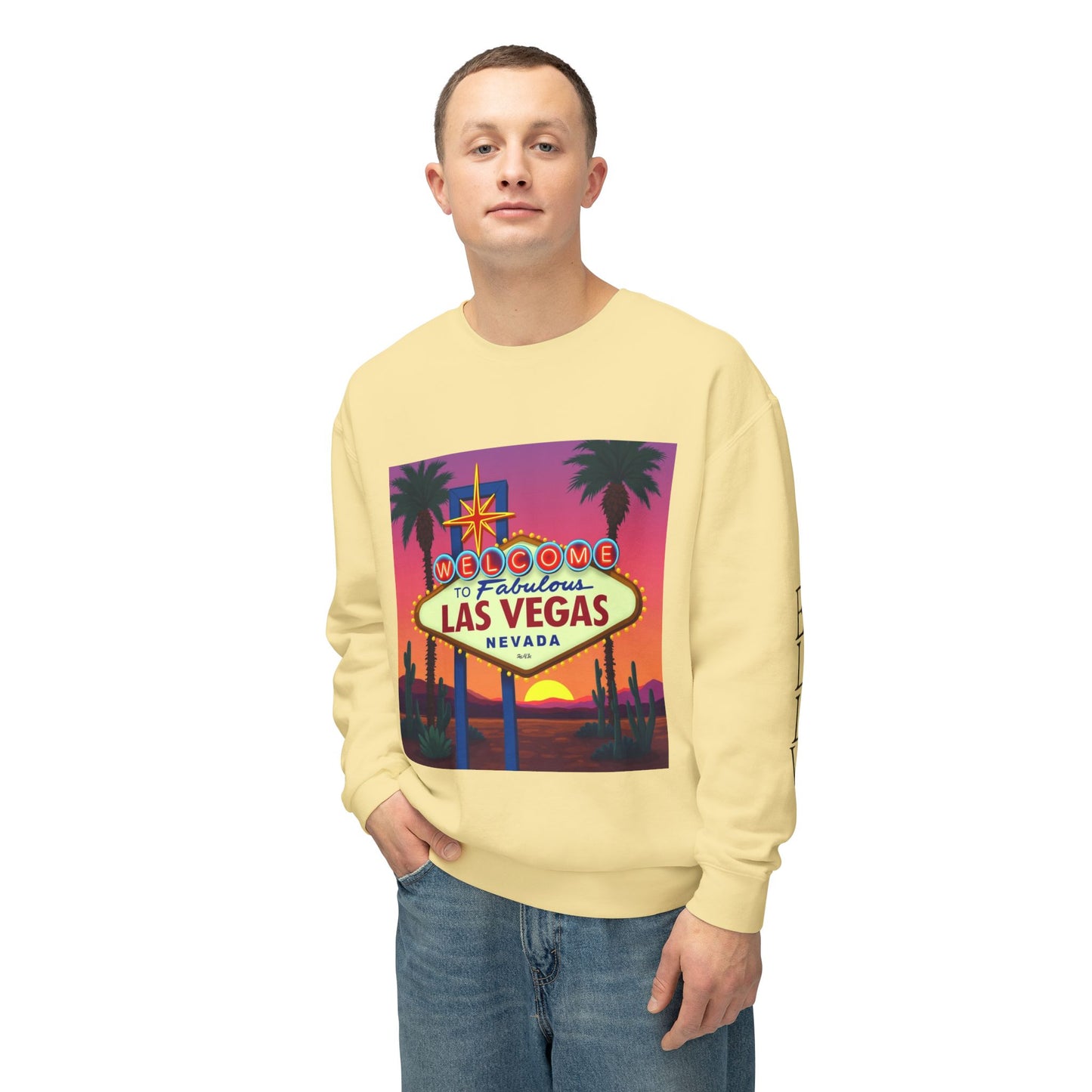 Welcome to Las Vegas Sign Colorful Desert Sunset ~ Uni Sex Crew Neck Sweat Shirt