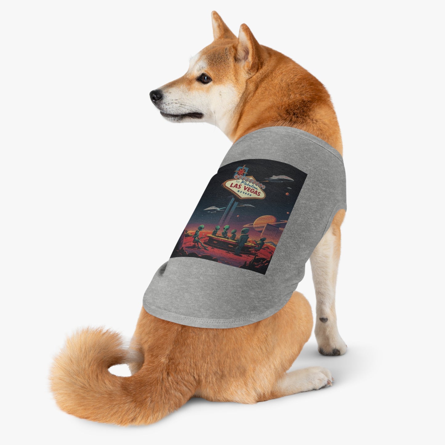 Aliens Hanging at the Welcome to Las Vegas Sign Pet Tank Top - Fun & Trendy Dog Apparel