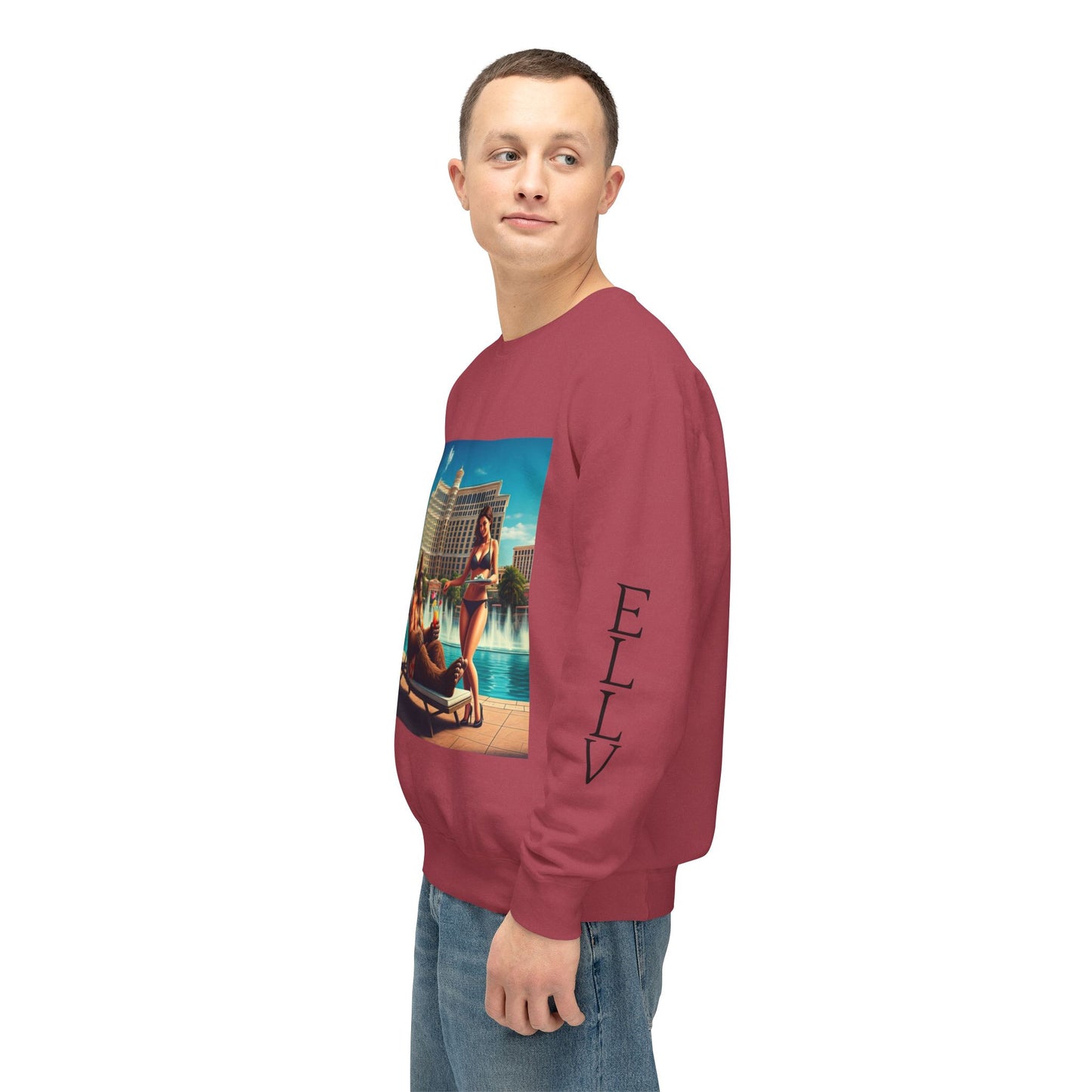 Sasquatch Chillin with a cocktail by a Resort Pool in Las Vegas ~ Uni Sex Crew Neck Sweat Shirt