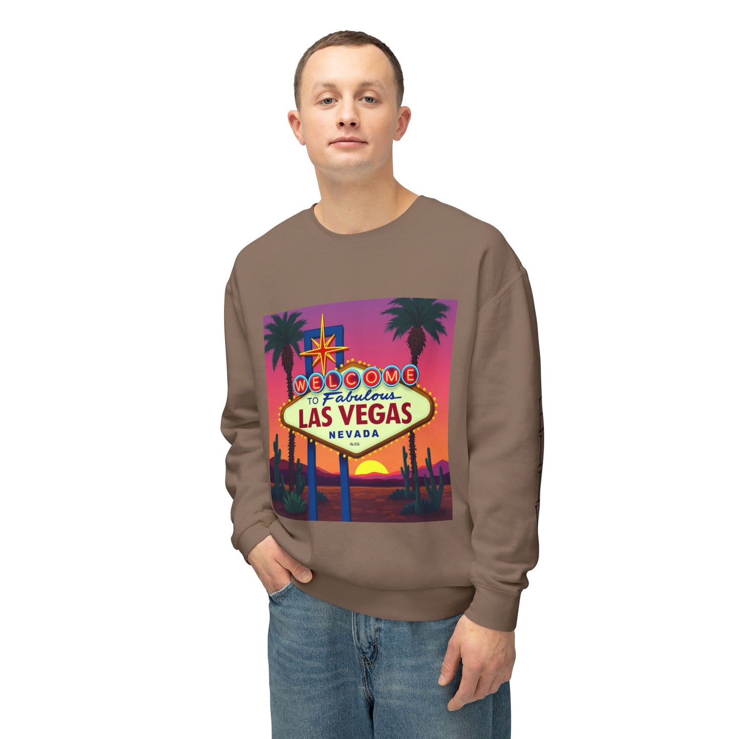 Welcome to Las Vegas Sign Colorful Desert Sunset ~ Uni Sex Crew Neck Sweat Shirt