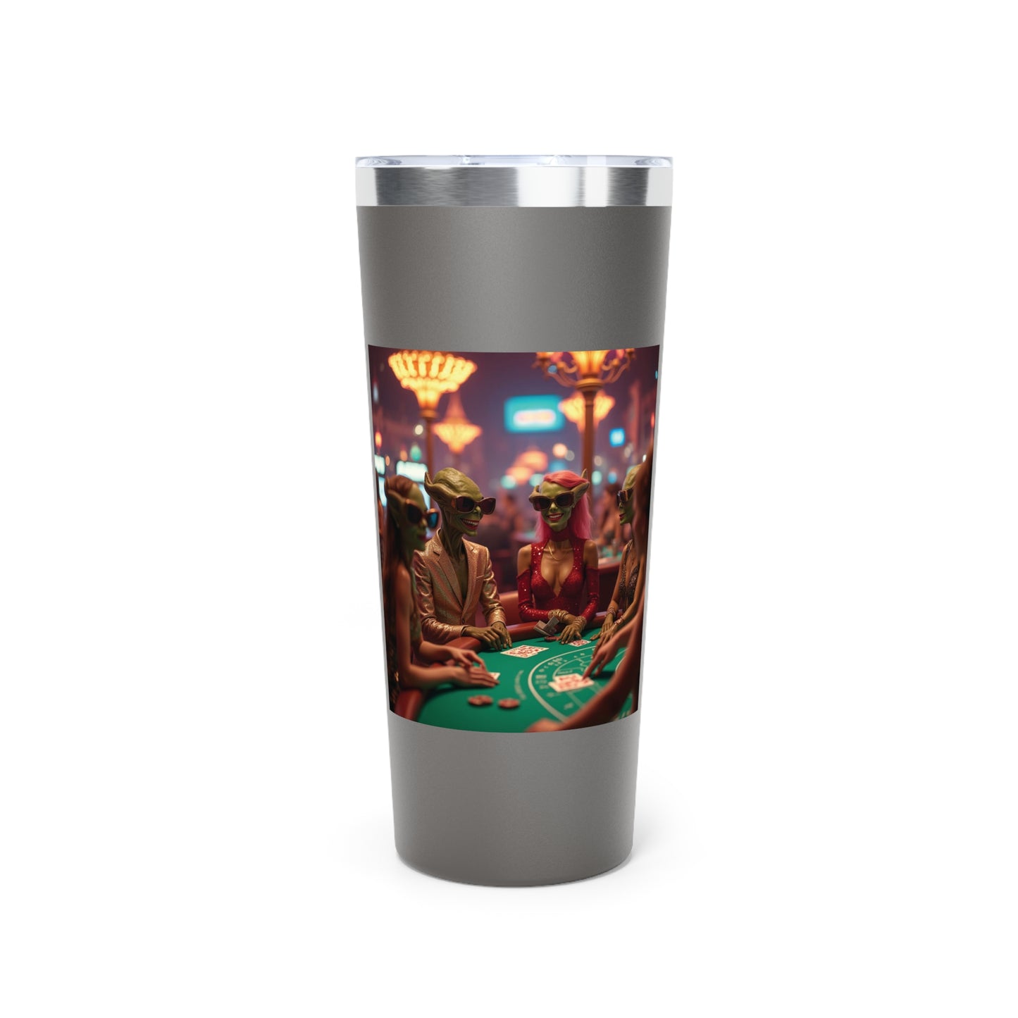 Aliens Playing Black Jack in Las Vegas Travel Mug a MUST HAVE for your next Trip To Vegas! 22oz Copper Insulated Travel Mug