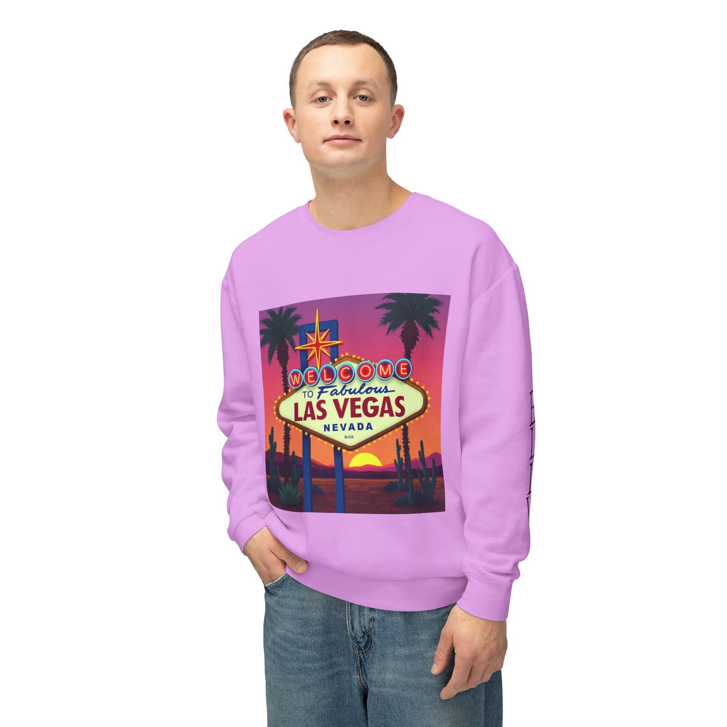 Welcome to Las Vegas Sign Colorful Desert Sunset ~ Uni Sex Crew Neck Sweat Shirt