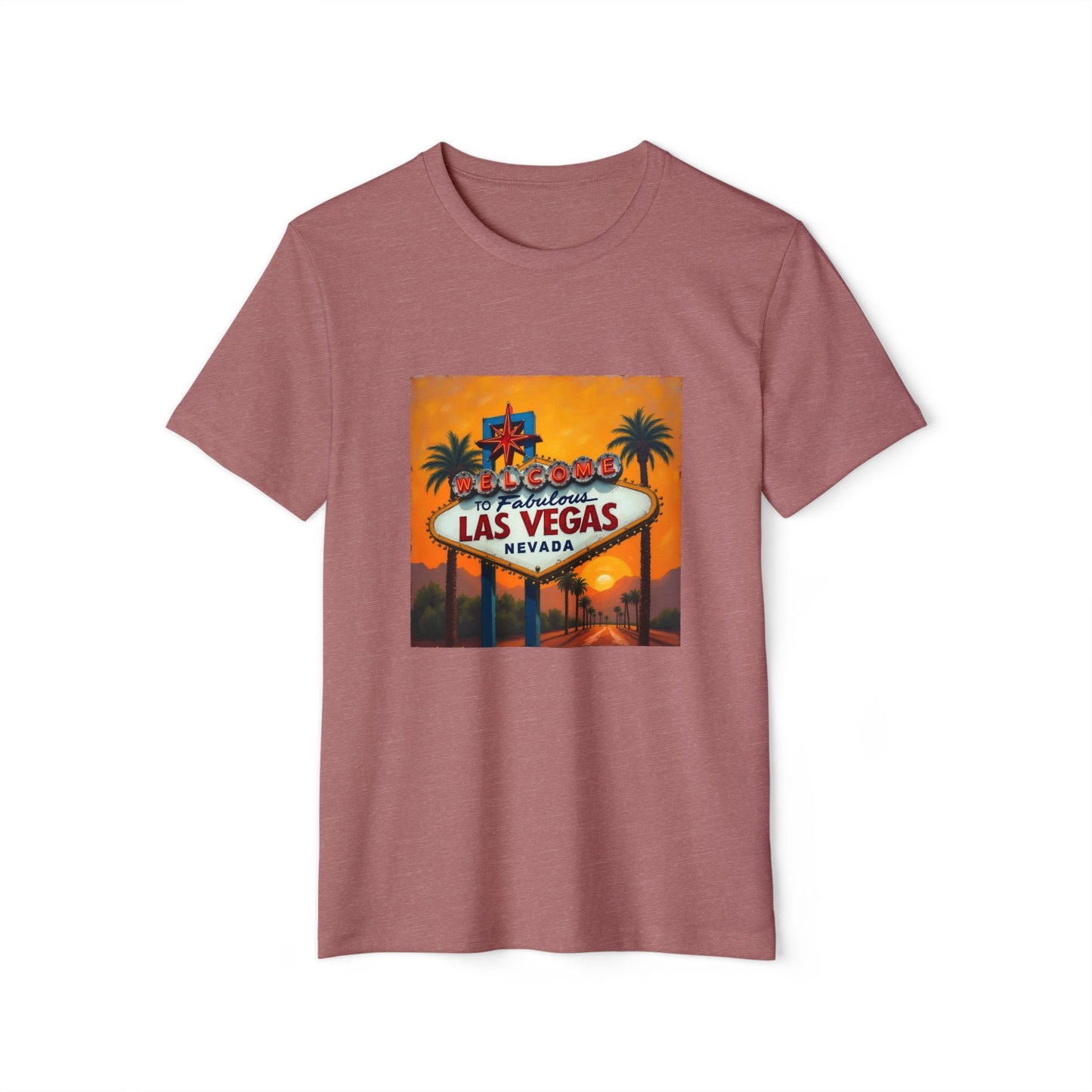 Colorful Welcome to Las Vegas Sign Sunset ~ Organic T-Shirt for Travel Lovers