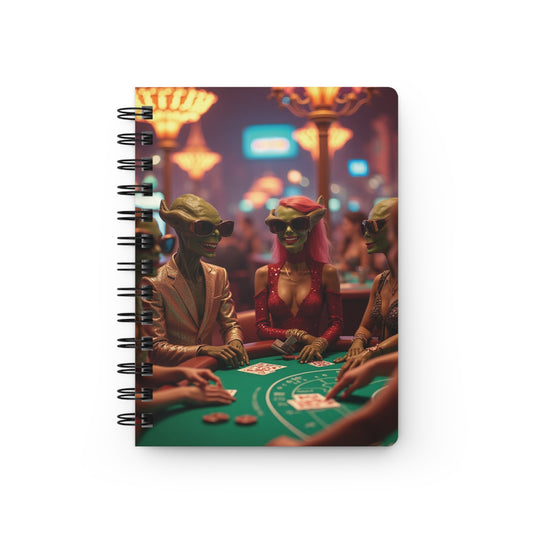 Aliens Playing Black Jack in Las Vegas Sign Spiral Bound Journal - Travel Memories Notebook