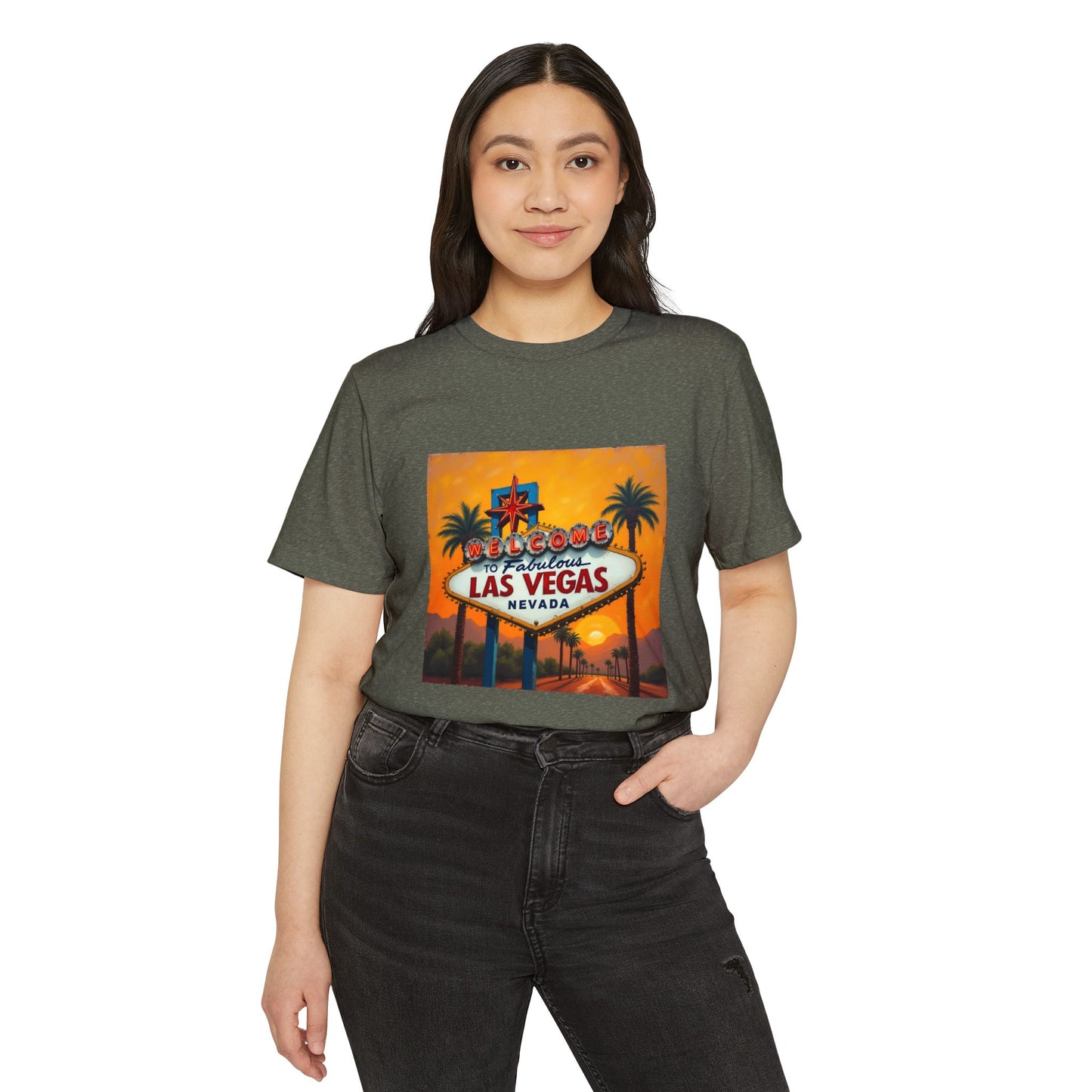 Colorful Welcome to Las Vegas Sign Sunset ~ Organic T-Shirt for Travel Lovers