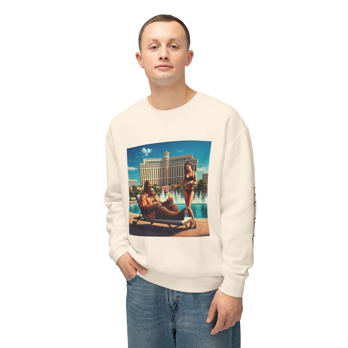 Sasquatch Chillin with a cocktail by a Resort Pool in Las Vegas ~ Uni Sex Crew Neck Sweat Shirt