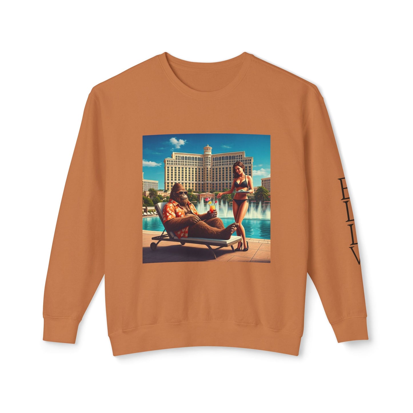 Sasquatch Chillin with a cocktail by a Resort Pool in Las Vegas ~ Uni Sex Crew Neck Sweat Shirt