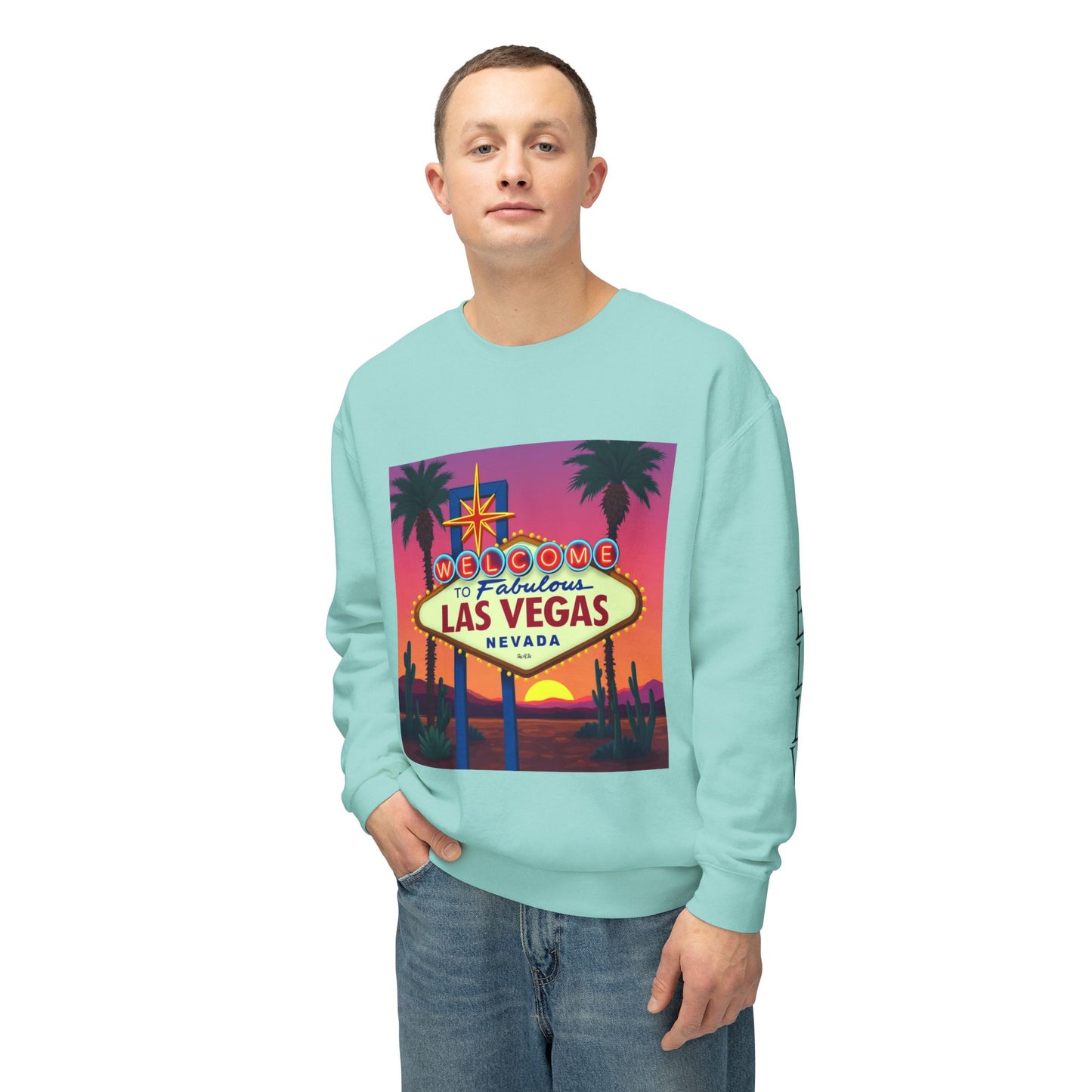 Welcome to Las Vegas Sign Colorful Desert Sunset ~ Uni Sex Crew Neck Sweat Shirt