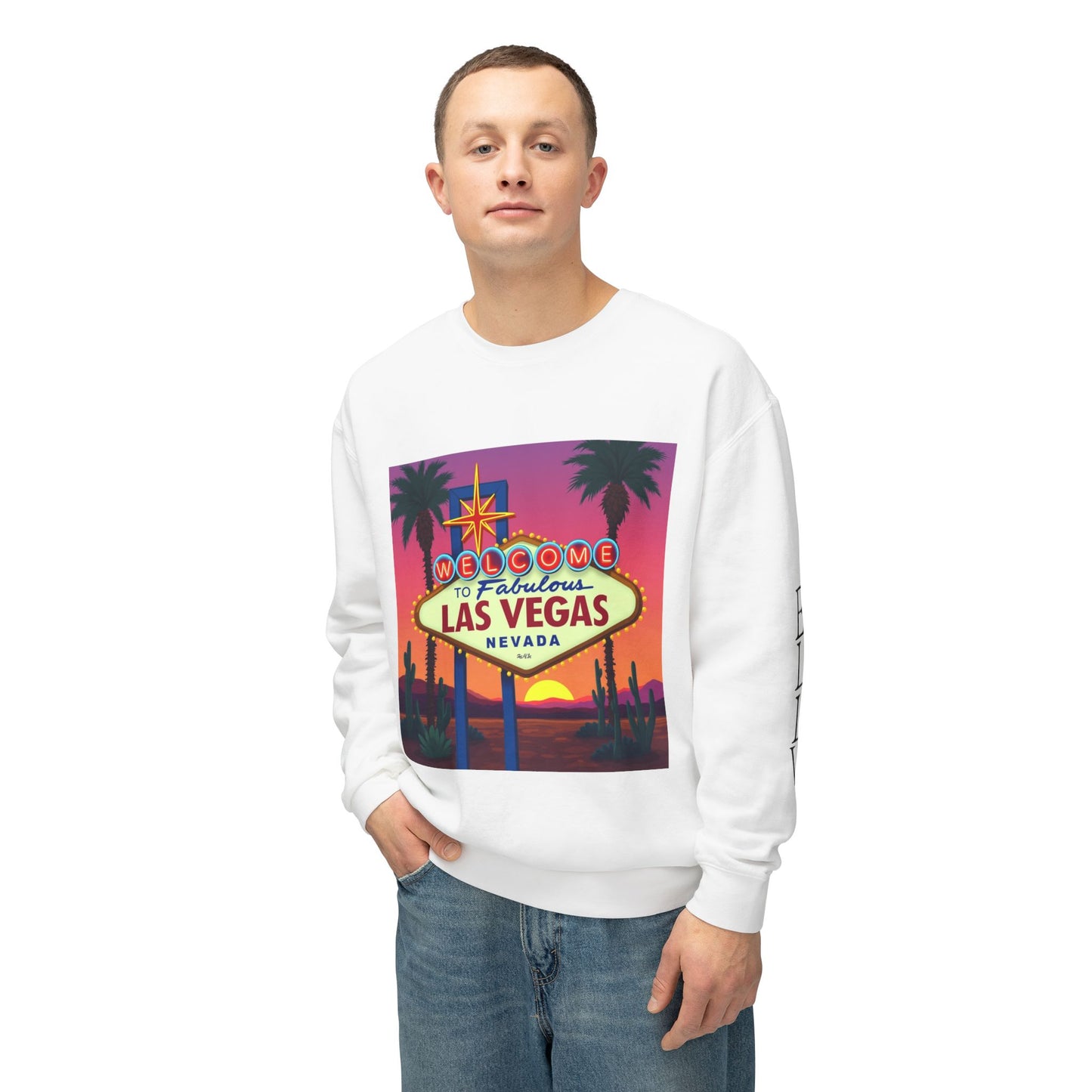 Welcome to Las Vegas Sign Colorful Desert Sunset ~ Uni Sex Crew Neck Sweat Shirt