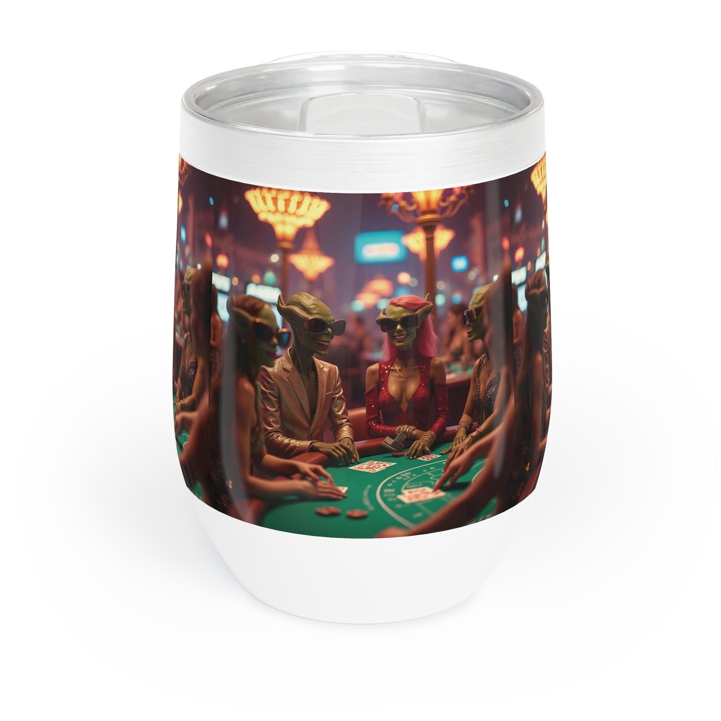 Aliens Playing Black Jack in Las Vegas Wine Tumbler a MUST HAVE for your next Trip To Vegas! - Insulated Travel Cup for Wine Lovers