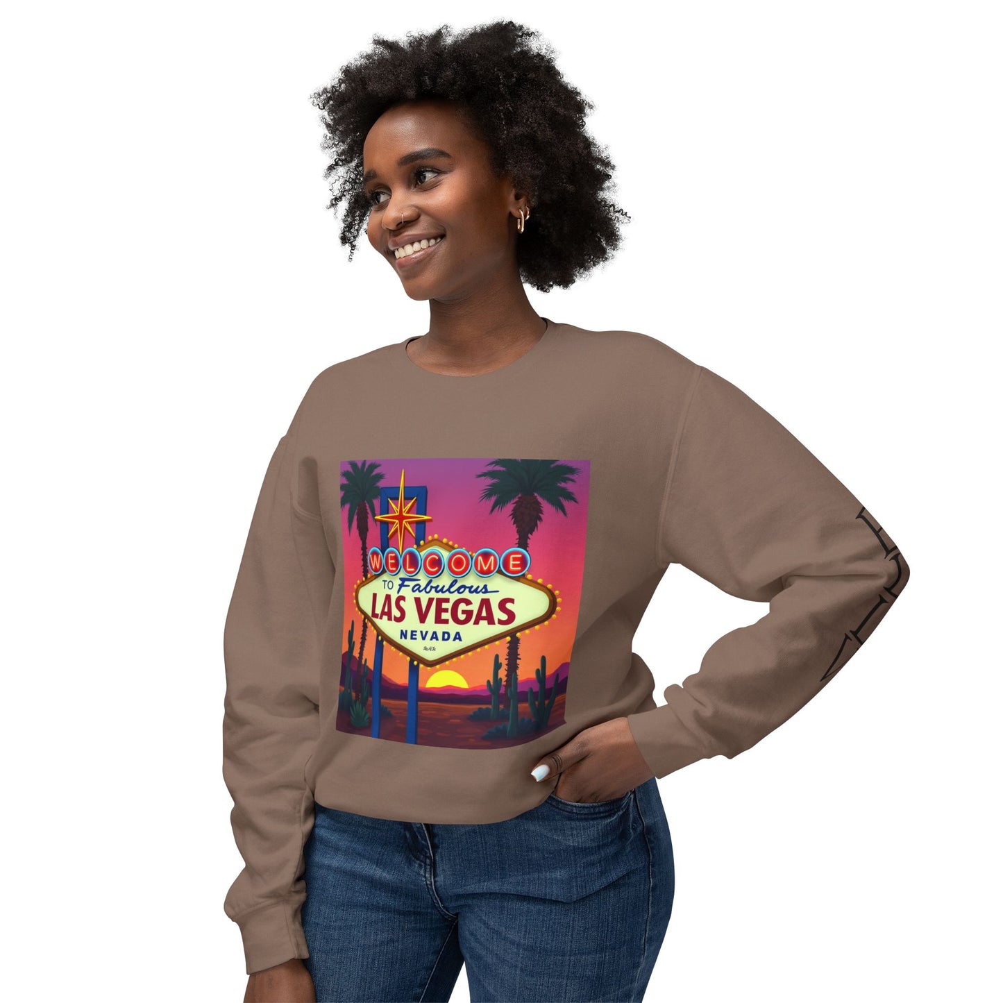 Welcome to Las Vegas Sign Colorful Desert Sunset ~ Uni Sex Crew Neck Sweat Shirt