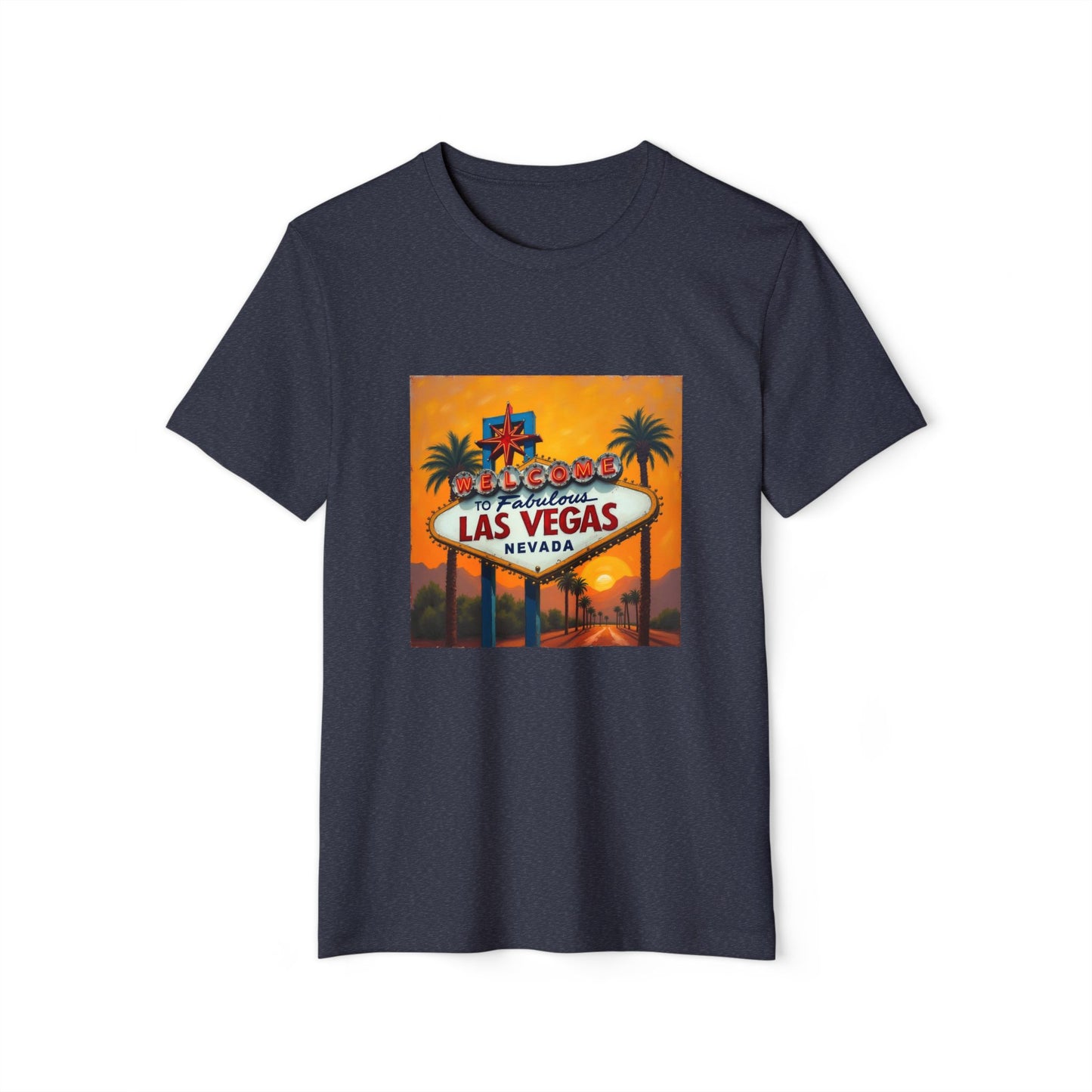 Colorful Welcome to Las Vegas Sign Sunset ~ Organic T-Shirt for Travel Lovers