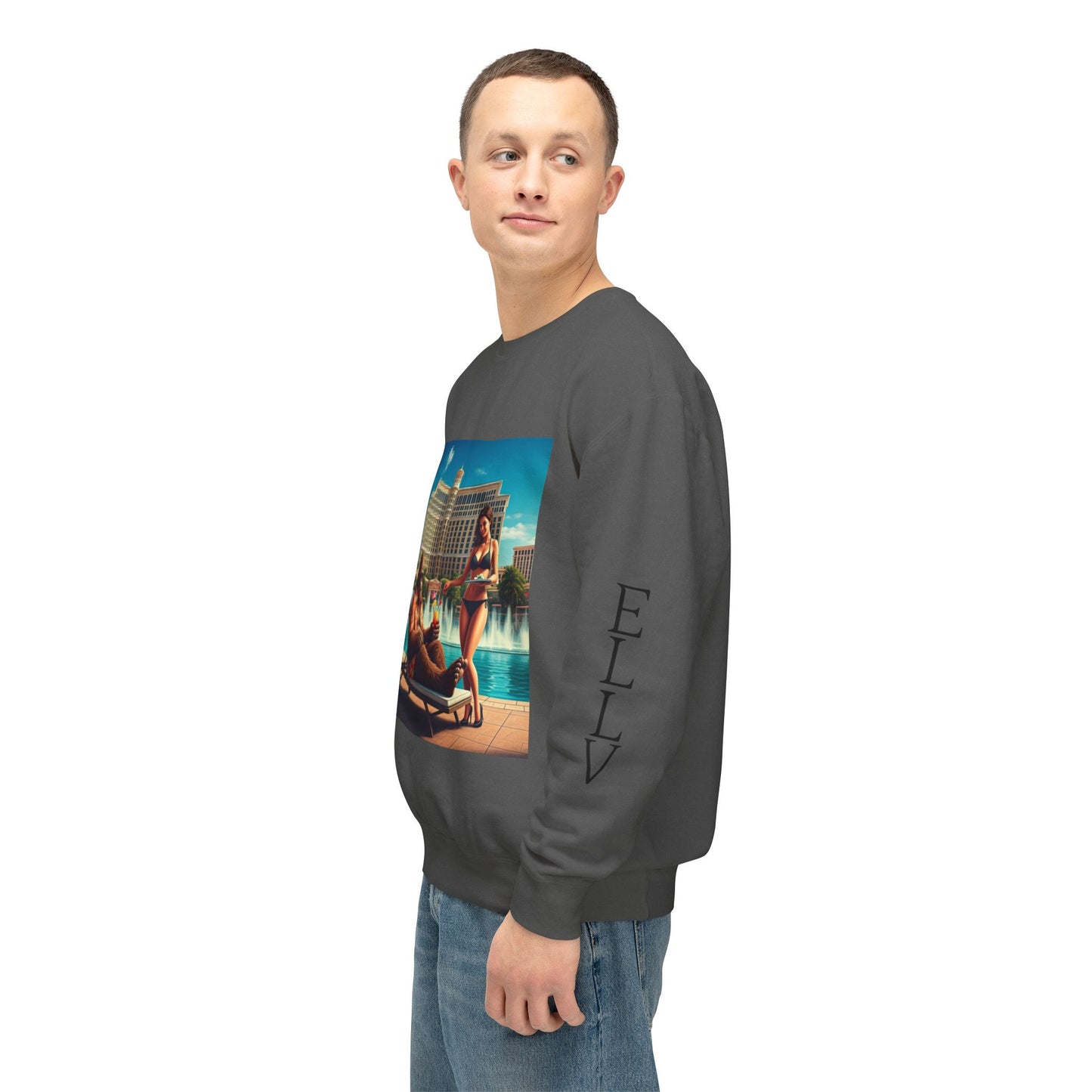 Sasquatch Chillin with a cocktail by a Resort Pool in Las Vegas ~ Uni Sex Crew Neck Sweat Shirt