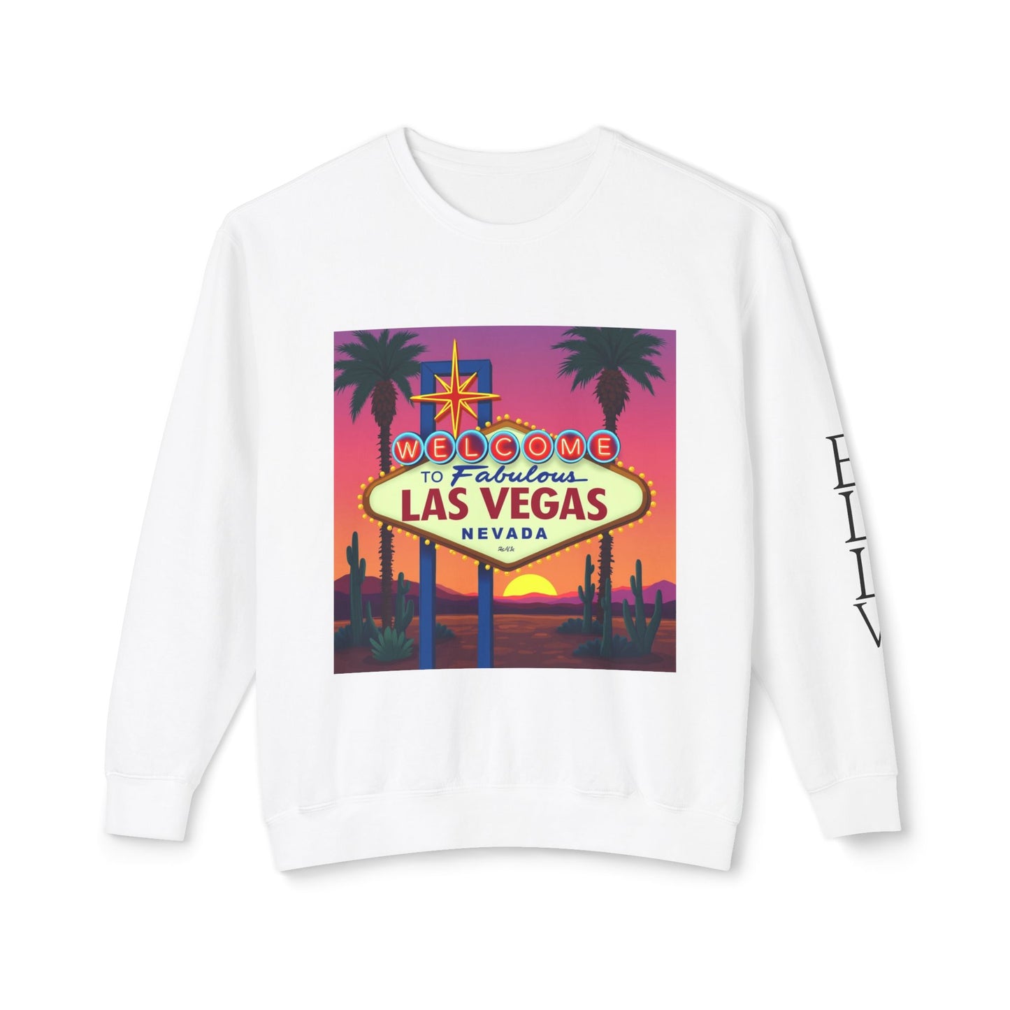 Welcome to Las Vegas Sign Colorful Desert Sunset ~ Uni Sex Crew Neck Sweat Shirt