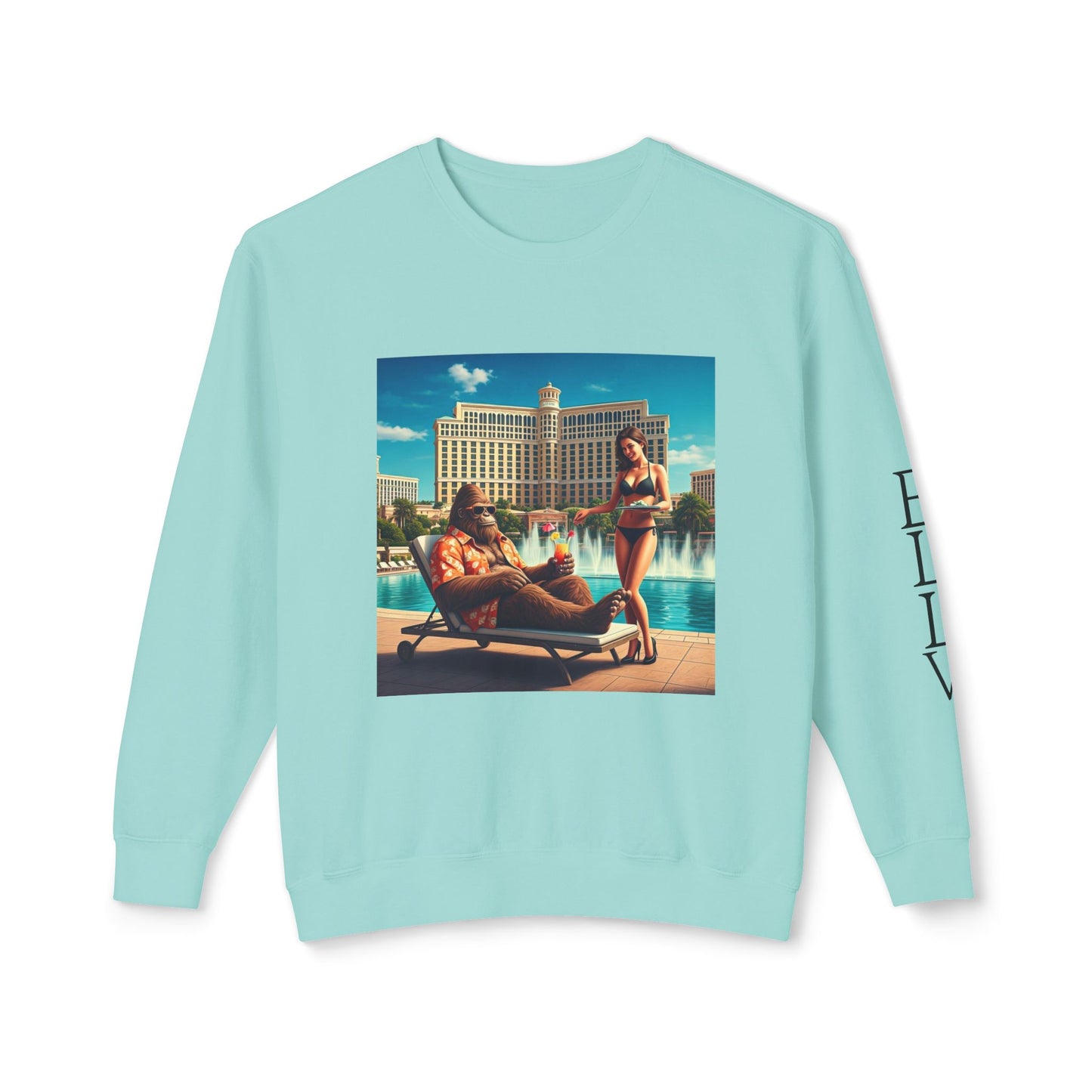 Sasquatch Chillin with a cocktail by a Resort Pool in Las Vegas ~ Uni Sex Crew Neck Sweat Shirt