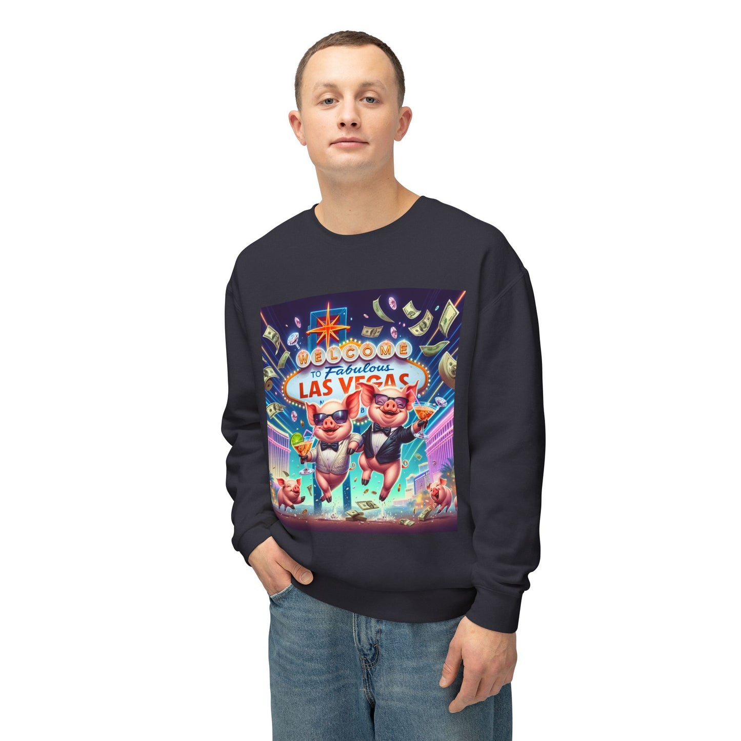 Happy as Pigs In Las Vegas ~ Uni Sex Crew Neck Sweat Shirt