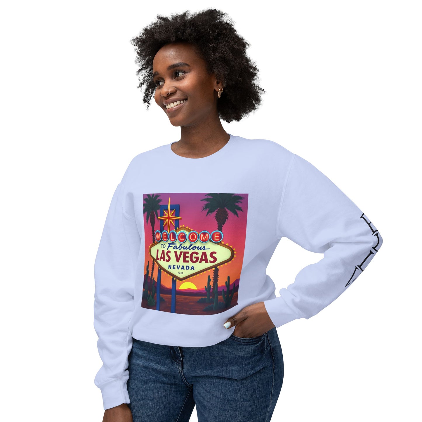 Welcome to Las Vegas Sign Colorful Desert Sunset ~ Uni Sex Crew Neck Sweat Shirt