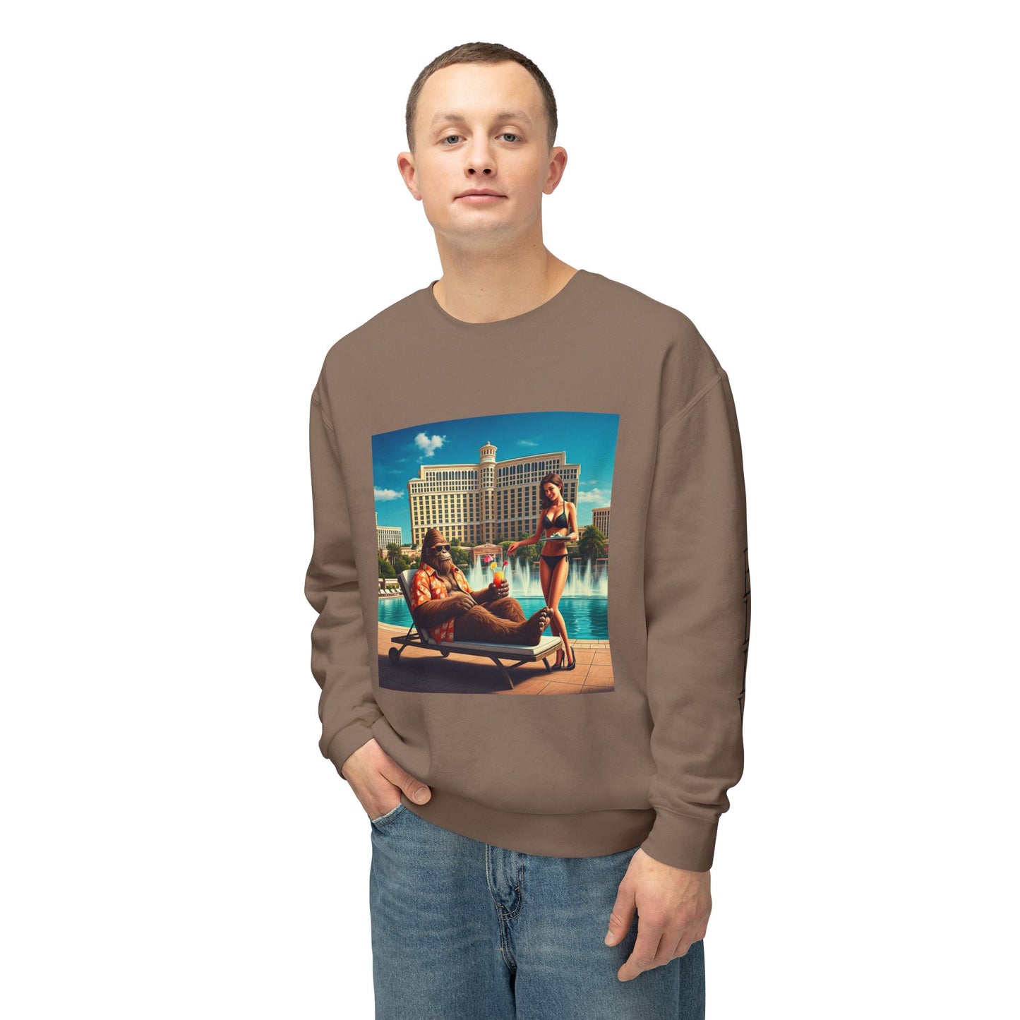 Sasquatch Chillin with a cocktail by a Resort Pool in Las Vegas ~ Uni Sex Crew Neck Sweat Shirt