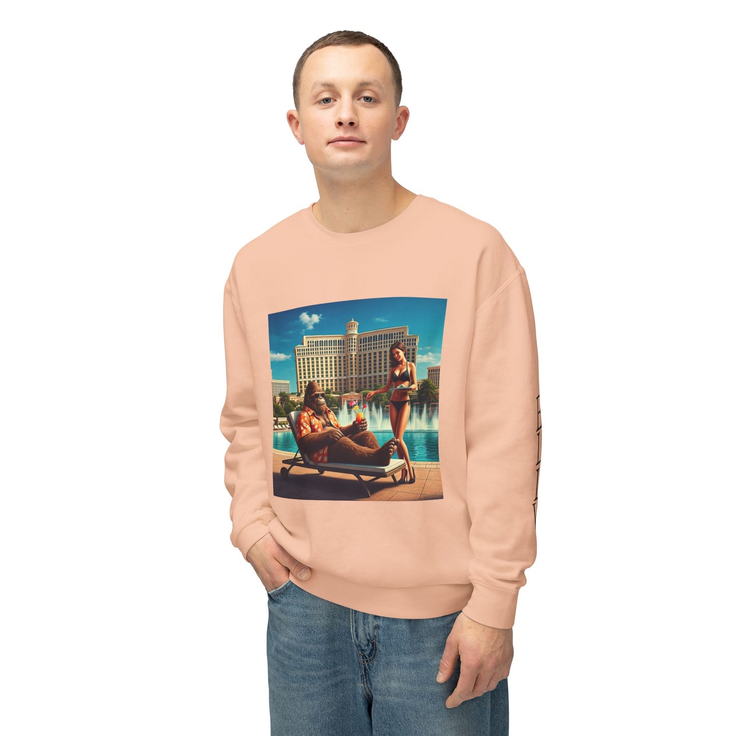 Sasquatch Chillin with a cocktail by a Resort Pool in Las Vegas ~ Uni Sex Crew Neck Sweat Shirt