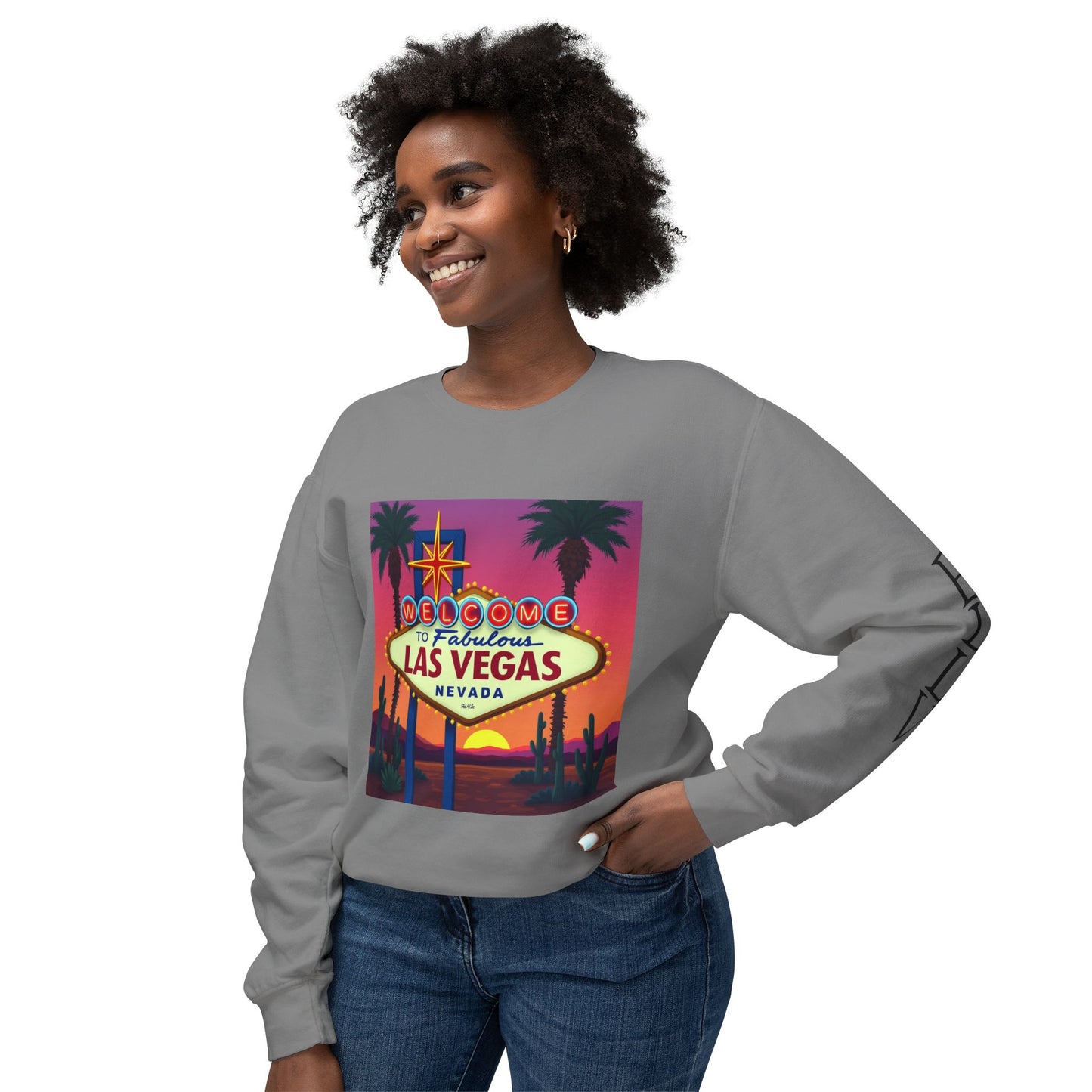 Welcome to Las Vegas Sign Colorful Desert Sunset ~ Uni Sex Crew Neck Sweat Shirt