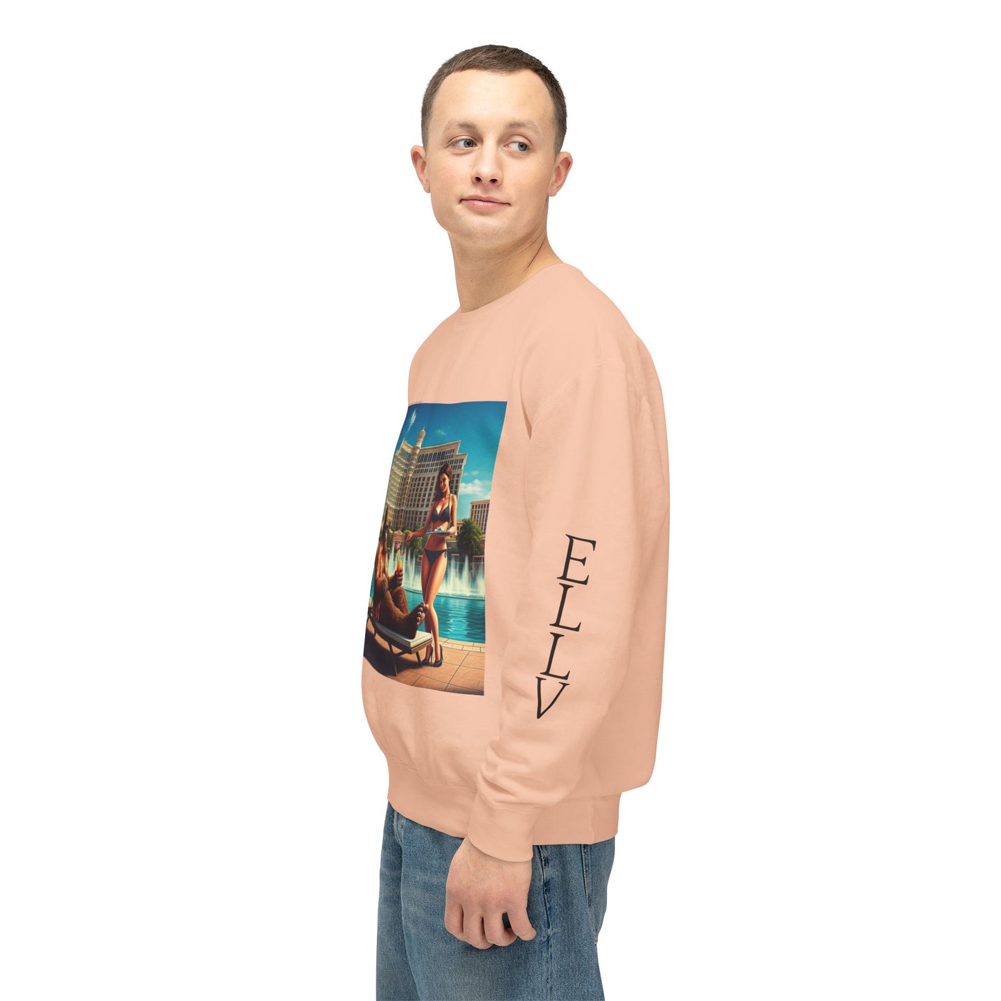 Sasquatch Chillin with a cocktail by a Resort Pool in Las Vegas ~ Uni Sex Crew Neck Sweat Shirt