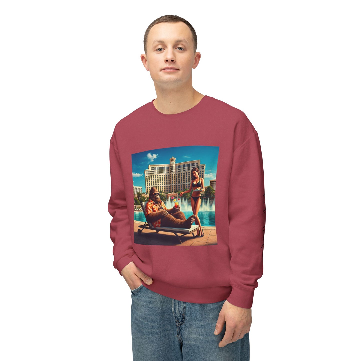 Sasquatch Chillin with a cocktail by a Resort Pool in Las Vegas ~ Uni Sex Crew Neck Sweat Shirt