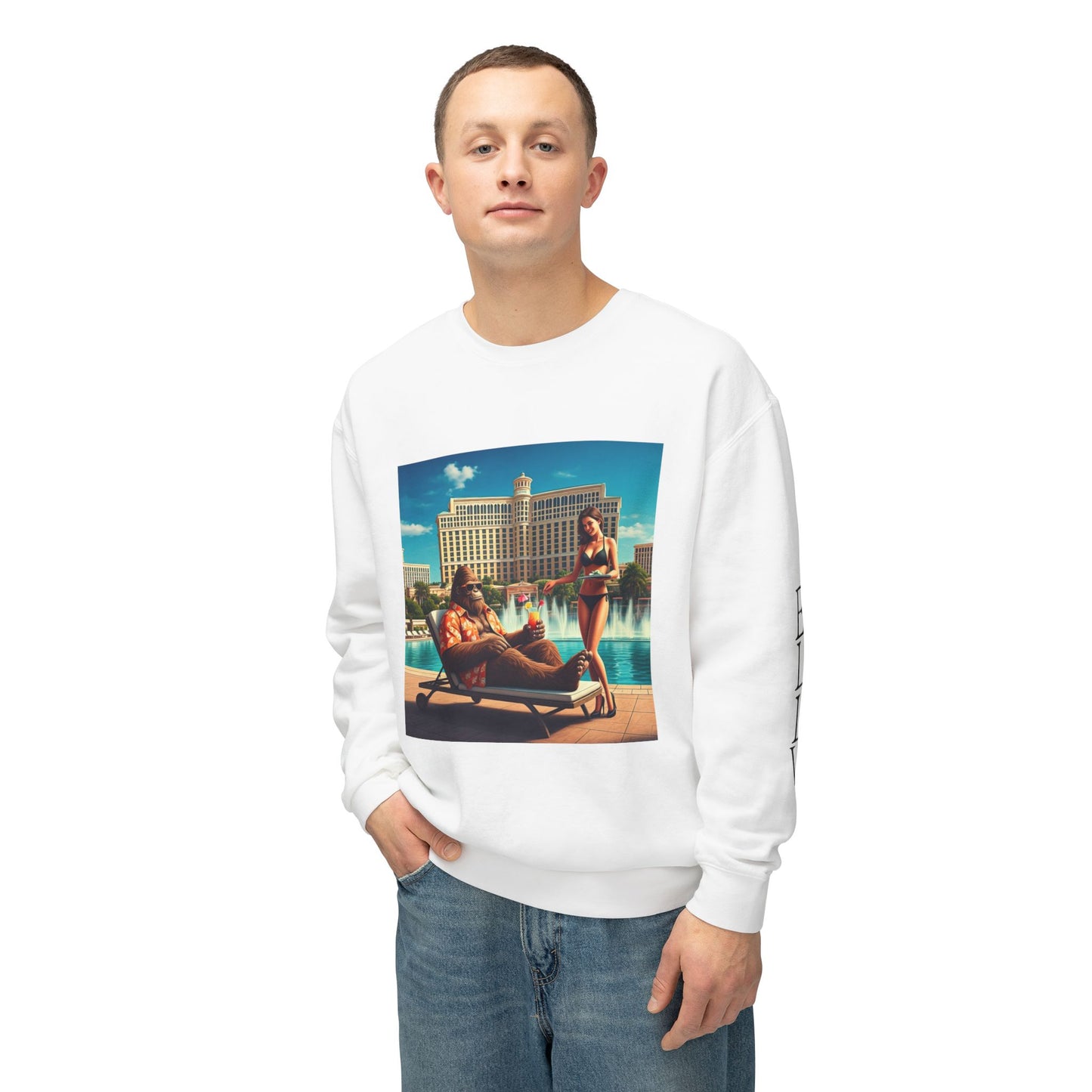 Sasquatch Chillin with a cocktail by a Resort Pool in Las Vegas ~ Uni Sex Crew Neck Sweat Shirt