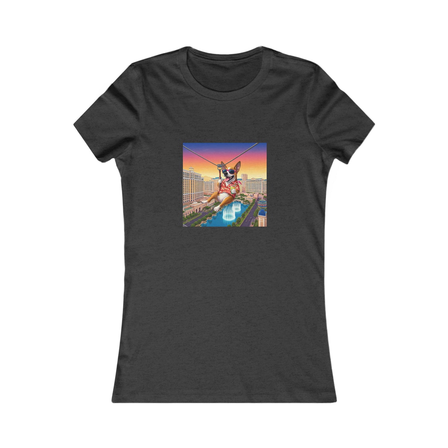 Cool Pup Flyin Over Las Vegas Strip ~ Women's Favorite Tee