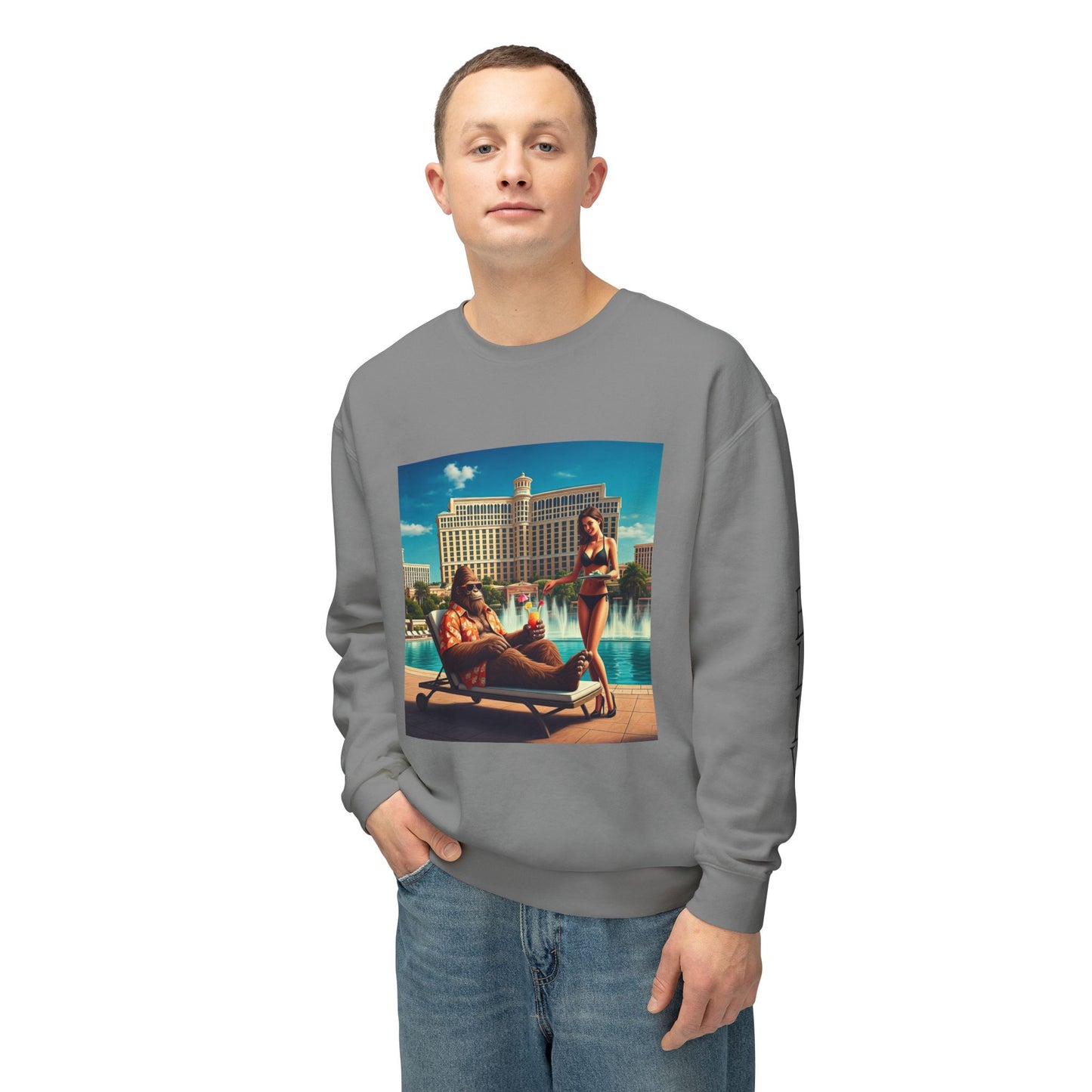 Sasquatch Chillin with a cocktail by a Resort Pool in Las Vegas ~ Uni Sex Crew Neck Sweat Shirt