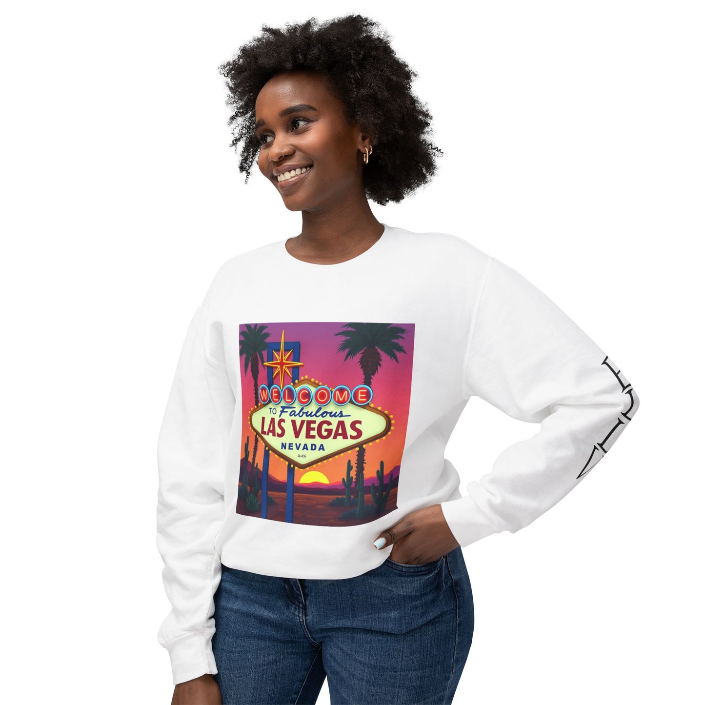 Welcome to Las Vegas Sign Colorful Desert Sunset ~ Uni Sex Crew Neck Sweat Shirt