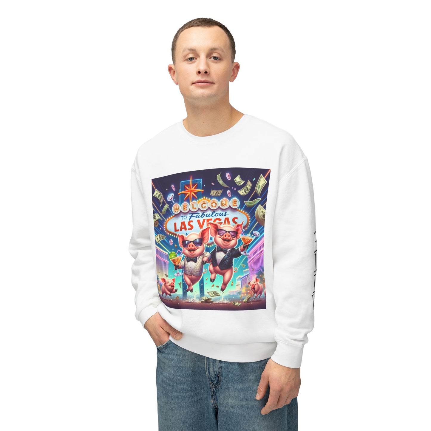 Happy as Pigs In Las Vegas ~ Uni Sex Crew Neck Sweat Shirt